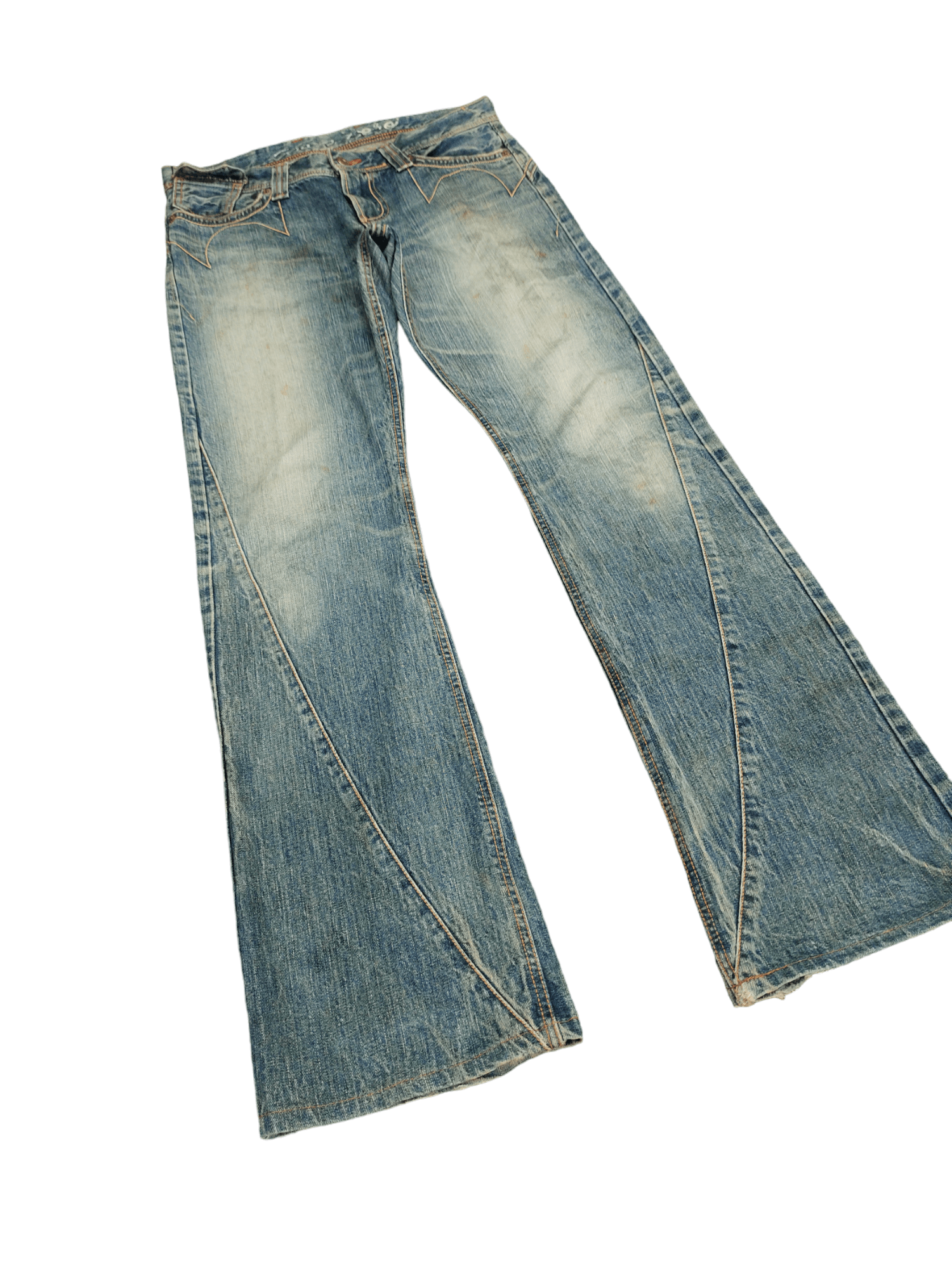 Le Grande Bleu (L.G.B.) Flare Jeans Edwin Buckle Back Distress Faded Boot Cut Y2k Size US 32 / EU 48 - 2 Thumbnail