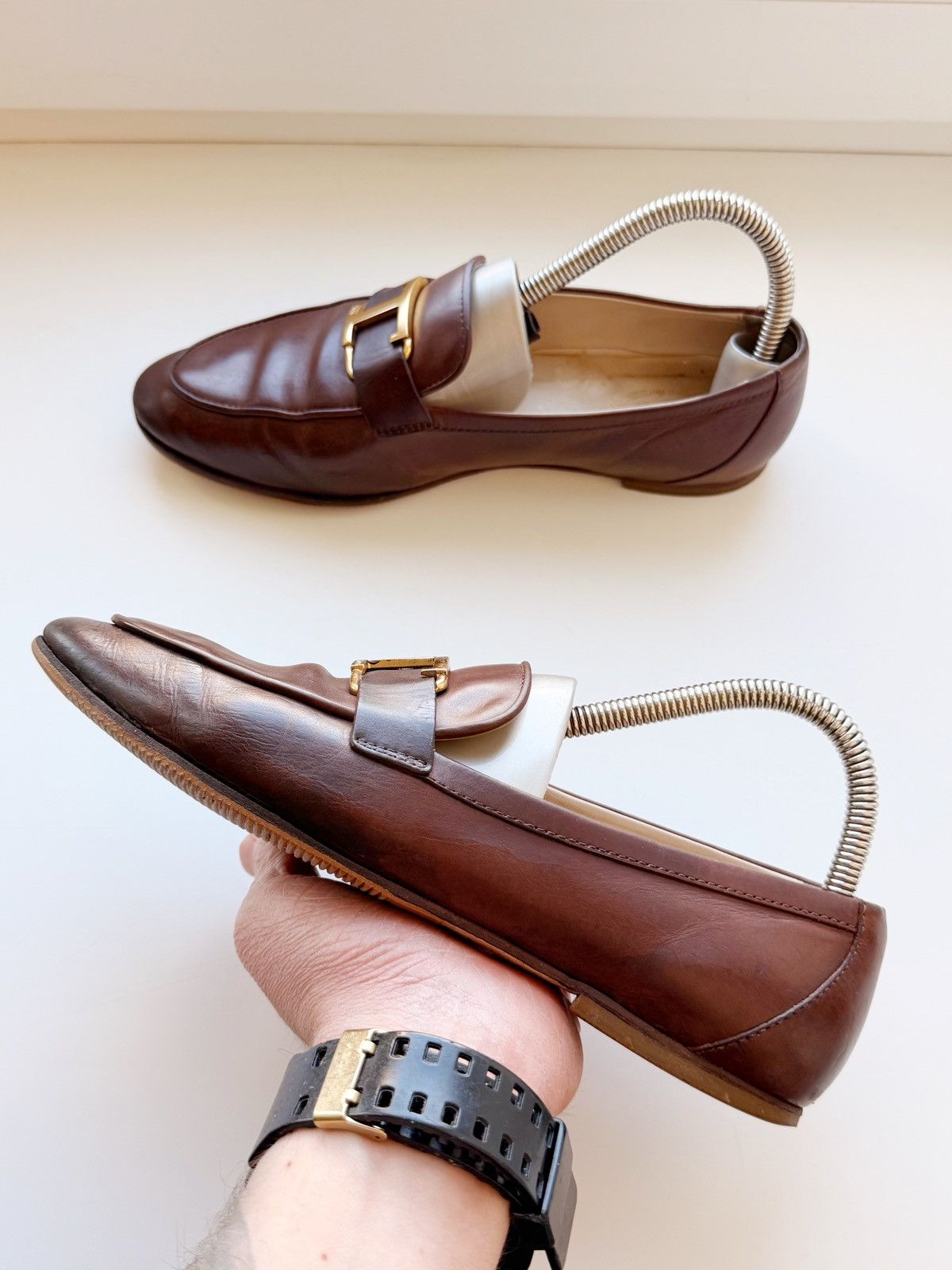 Tod's Tods Women Leather Brown Loafer Size 37 Big Gold Buckle Size US 7 / IT 37 - 1 Thumbnail