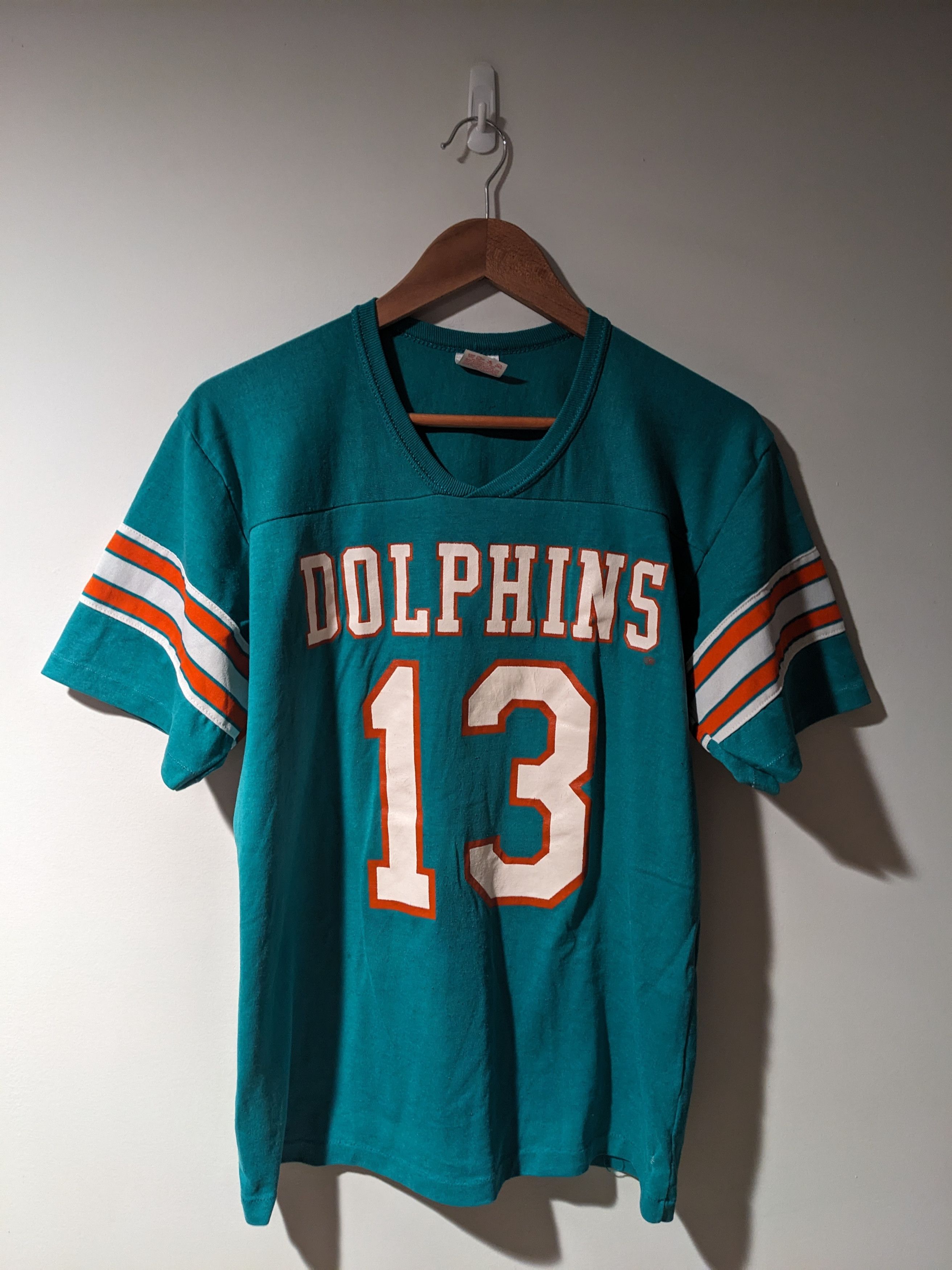 NFL Vintage 80s Miami Dolphins Marino NFL Football Large T-Shirt Size L / US 10 / IT 46 - 1 Thumbnail