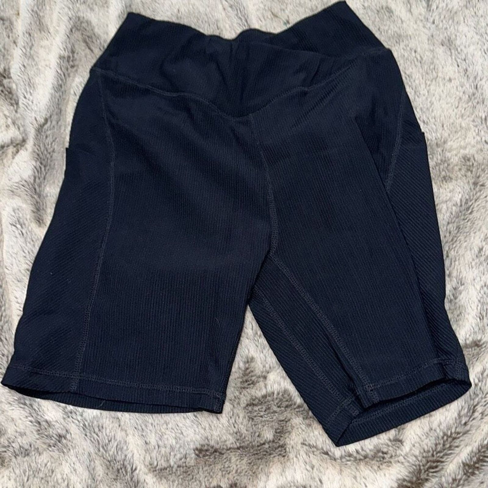 Other Amazon Black Ribbed Cross-Waist Bike Shorts | Sz S Size 26" / US 2 / IT 38 - 2 Thumbnail