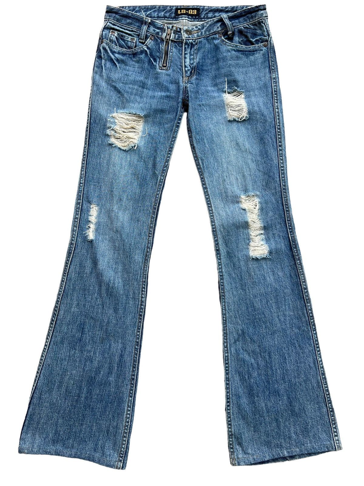 Japanese Brand LB-03 Japan Ripped Distressed Flare Denim Jeans 29x Size 29" - 2 Thumbnail