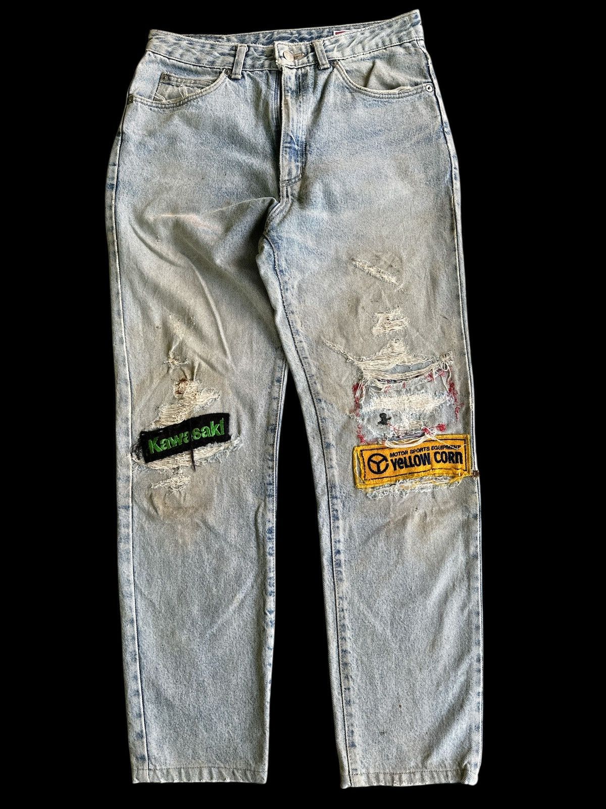 Vintage VINTAGE WRANGLER 💥 Patchwork Distress Denim 💥 Size US 30 / EU 46 - 1 Thumbnail