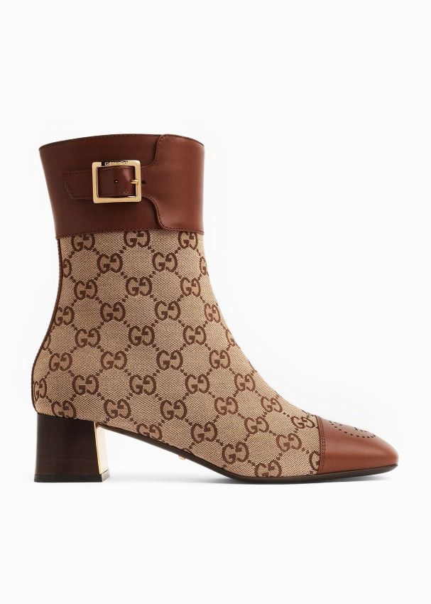 image of Gucci GG Canvas Ankle Boots Size 35.5 in Brown, Women's