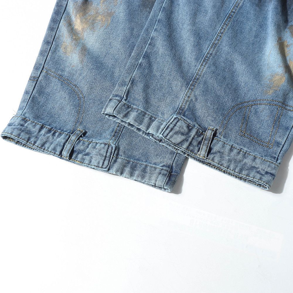 Japanese Brand × Jean Men's washed wide-leg ink-splashed distressed scimitar jeans Size US 34 / EU 50 - 6 Thumbnail