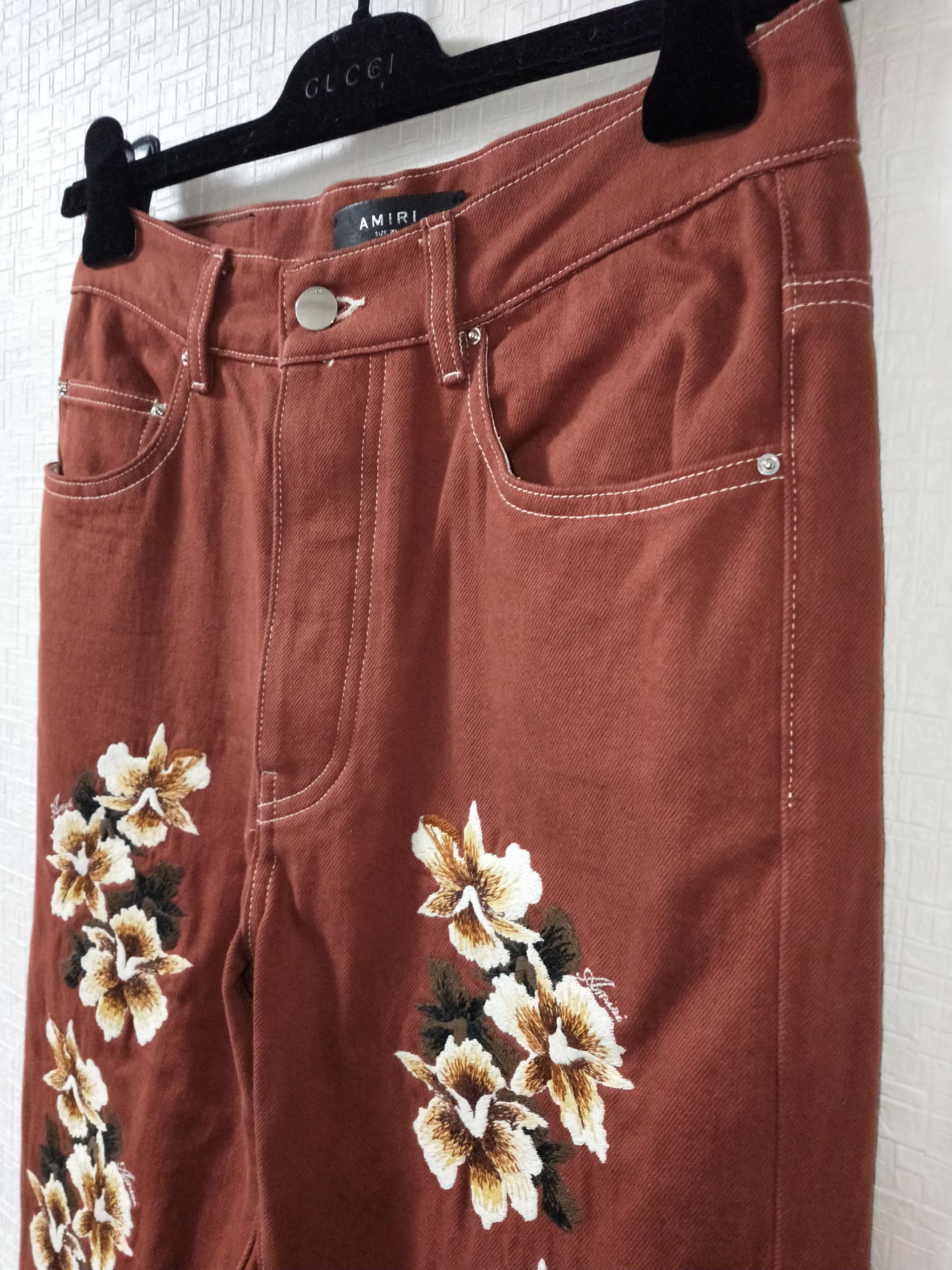 Amiri Embroidered Hisbiscus Flare Jeans Size US 29 - 3 Thumbnail