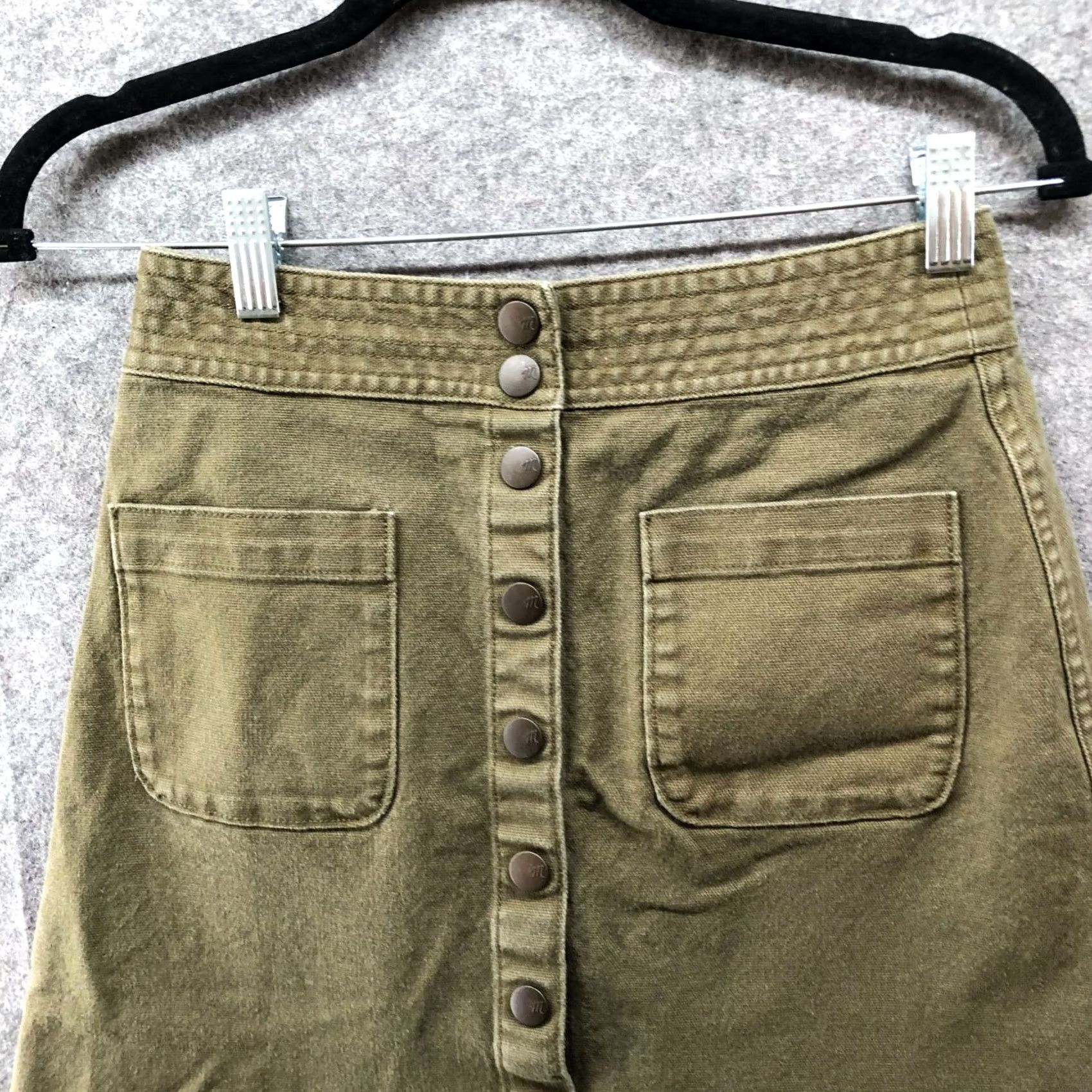 Madewell Madewell A-Line Mini Skirt Womens 00 Kale Army Green Button Front Raw Hem Size 24" / US 00 / IT 34 - 3 Thumbnail