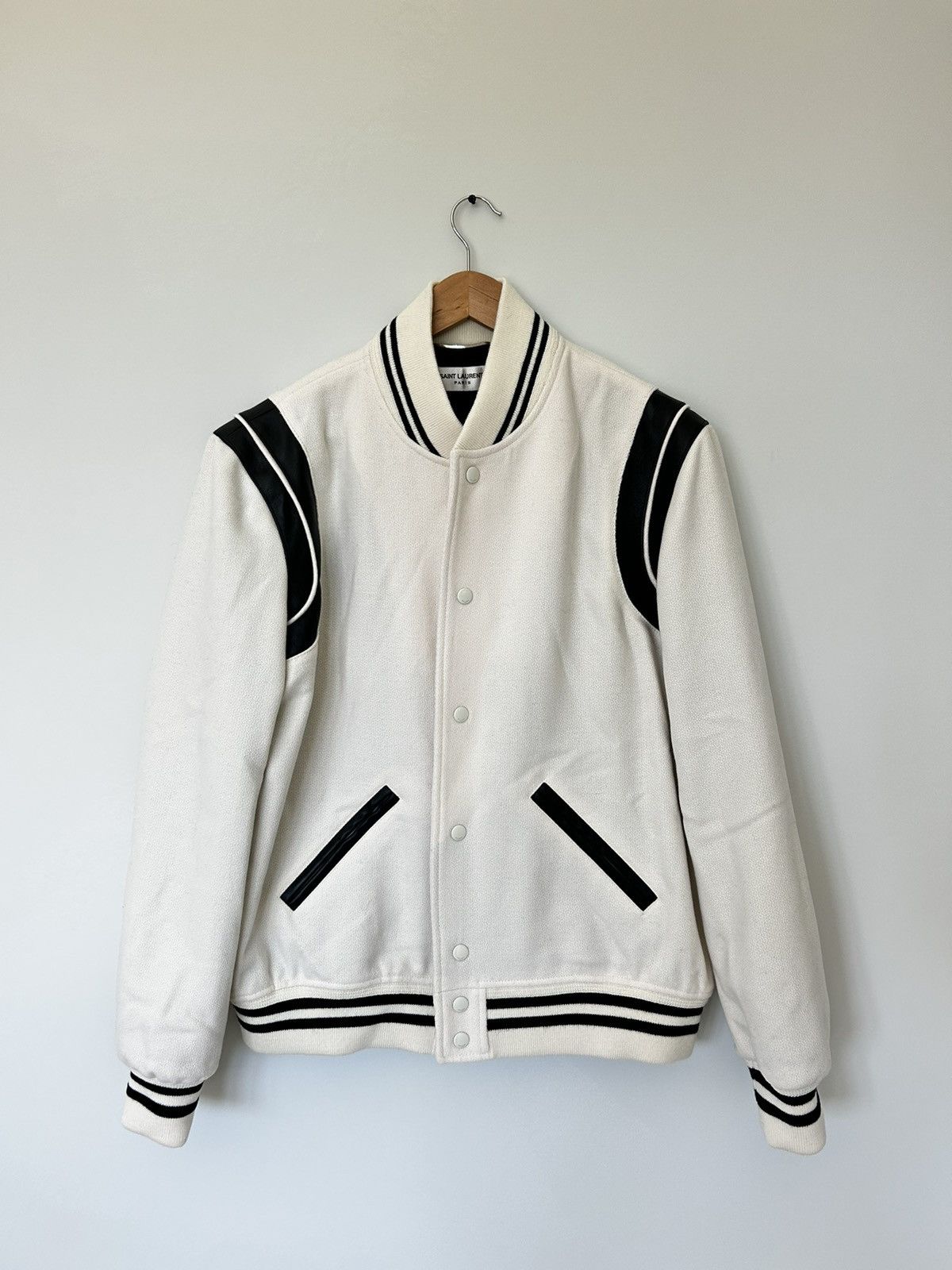 image of YVES Saint Laurent Varsity Jacket in White, Men's (Size Large)