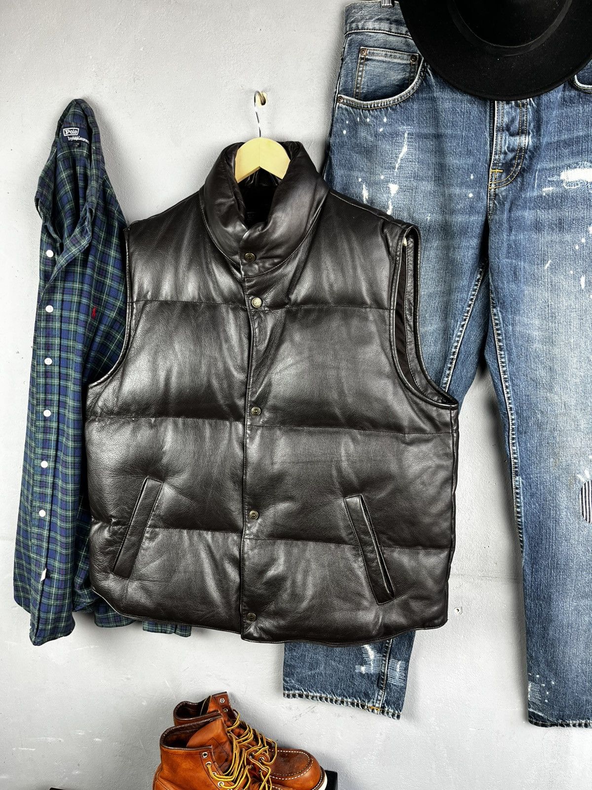 Schott River Woods mens leather vest schott style western Size US XL / EU 56 / 4 - 12 Thumbnail