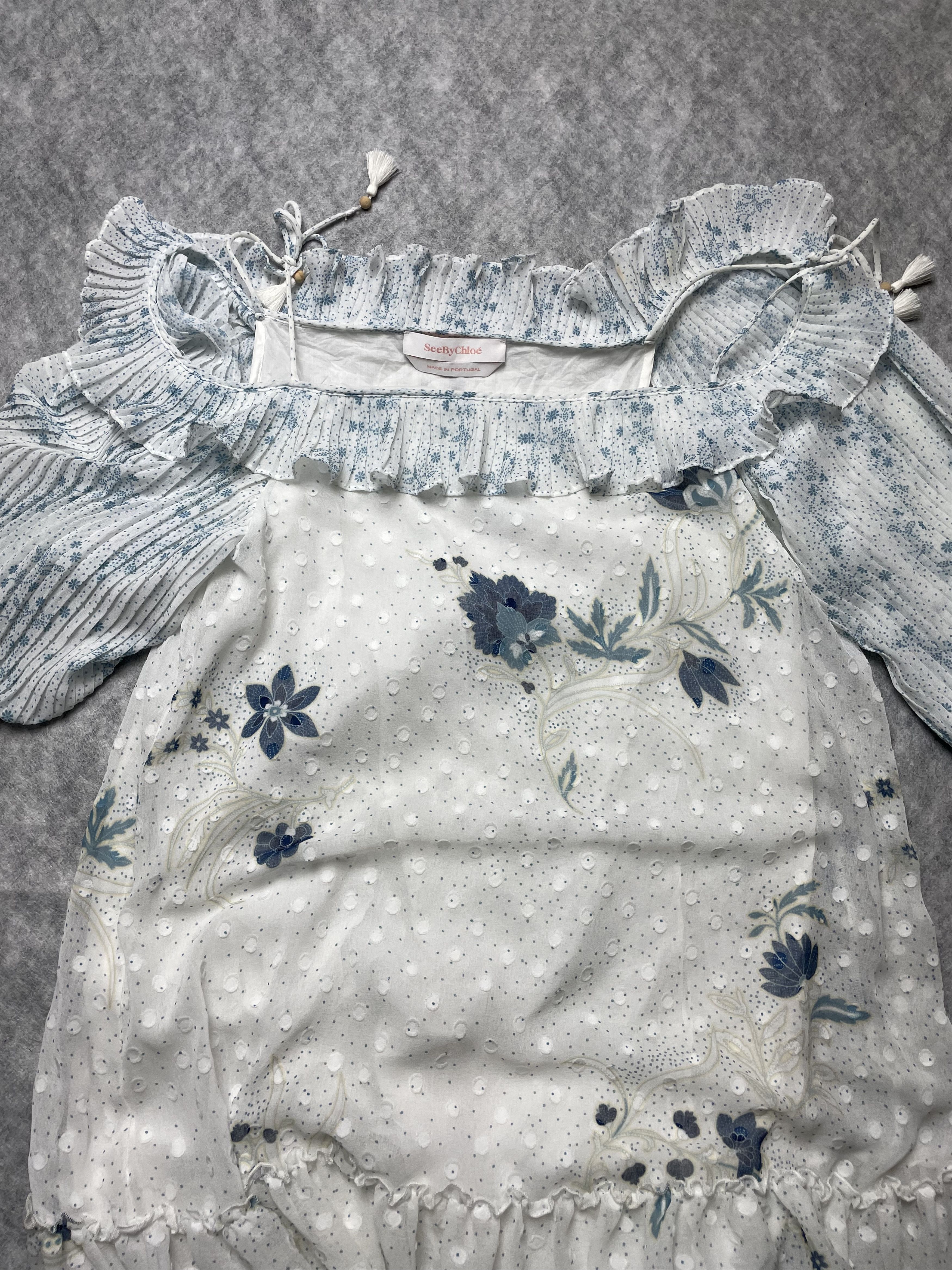 See by Chloe See by Chloé White Blue Floral Mini Dress EU 36 Size S / US 4 / IT 40 - 7 Thumbnail