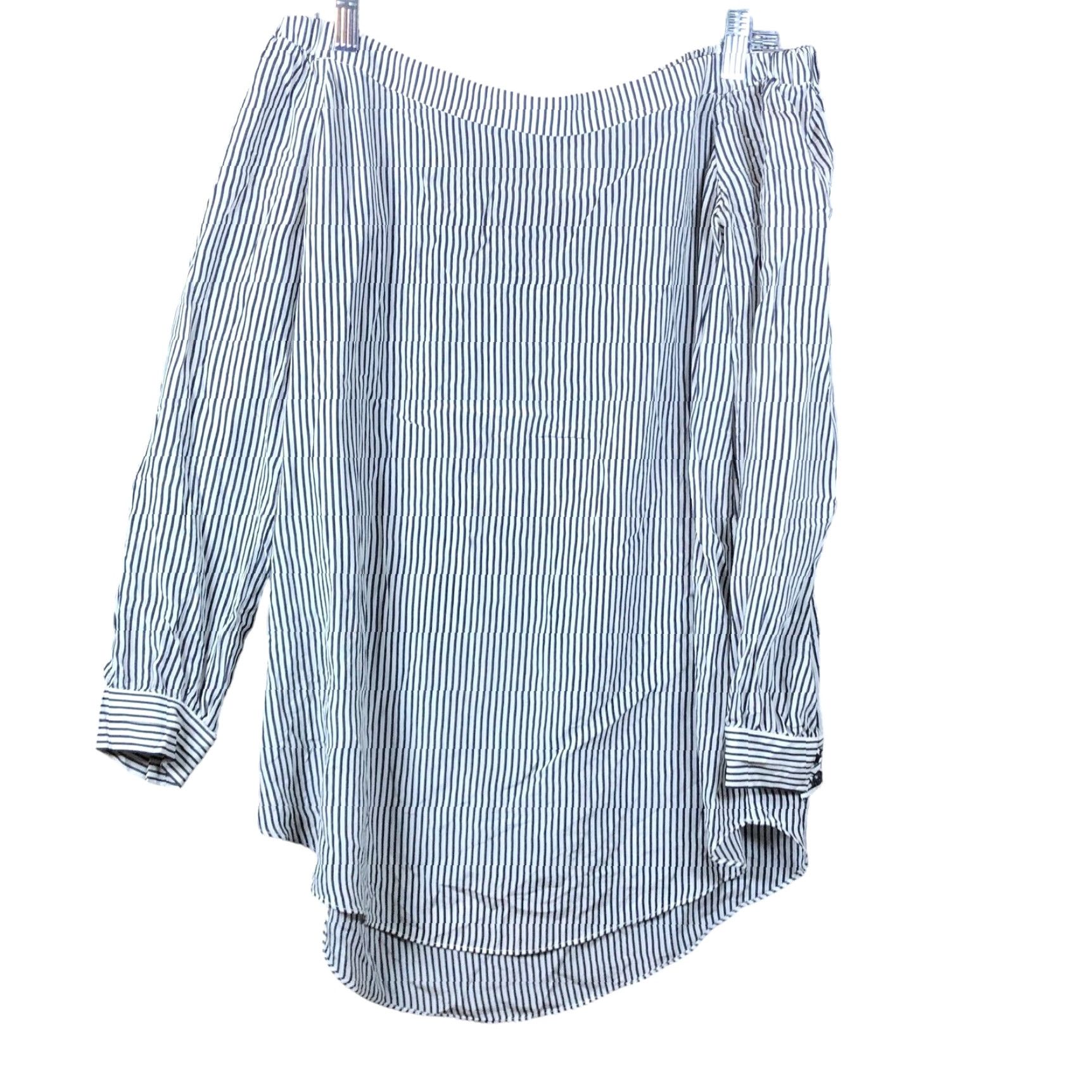 Vintage Cabi Blouse Off Shoulder Navy Blue White Stripe 100% Silk Long Sleeve S Womens Size S / US 4 / IT 40 - 2 Thumbnail