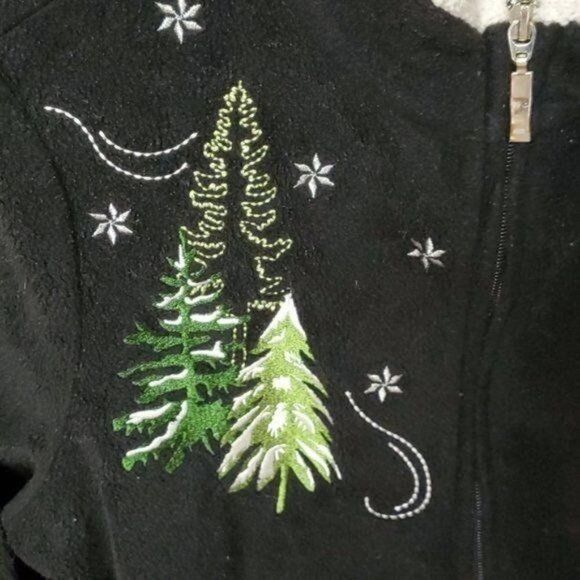Designer Breckenridge Embroidered Holiday Black Full Zippered Fleece Size S / US 4 / IT 40 - 4 Thumbnail