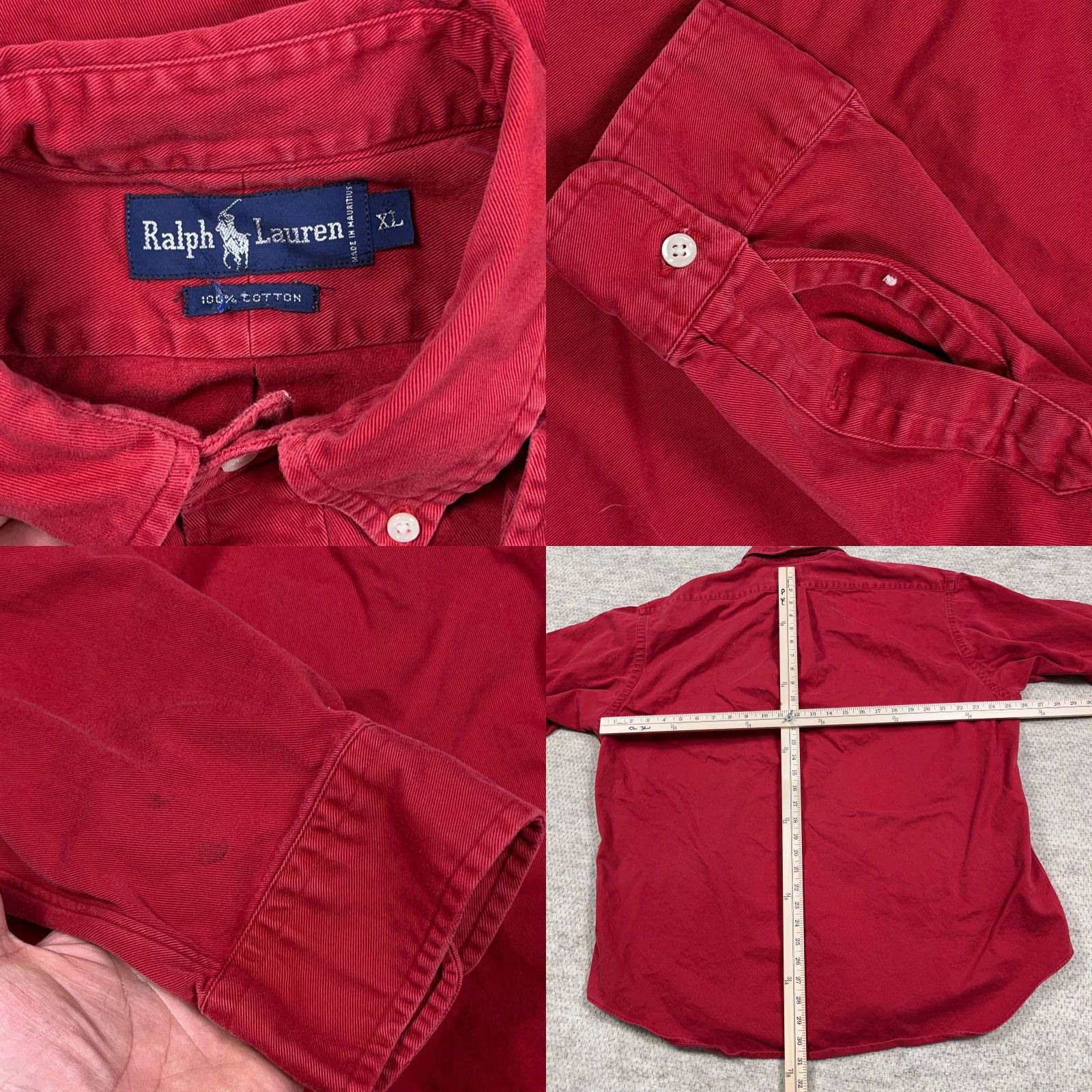 Ralph Lauren VINTAGE Ralph Lauren Shirt Men XL Red Blue Pony Twill Denim Button Up Size 46R - 8 Thumbnail