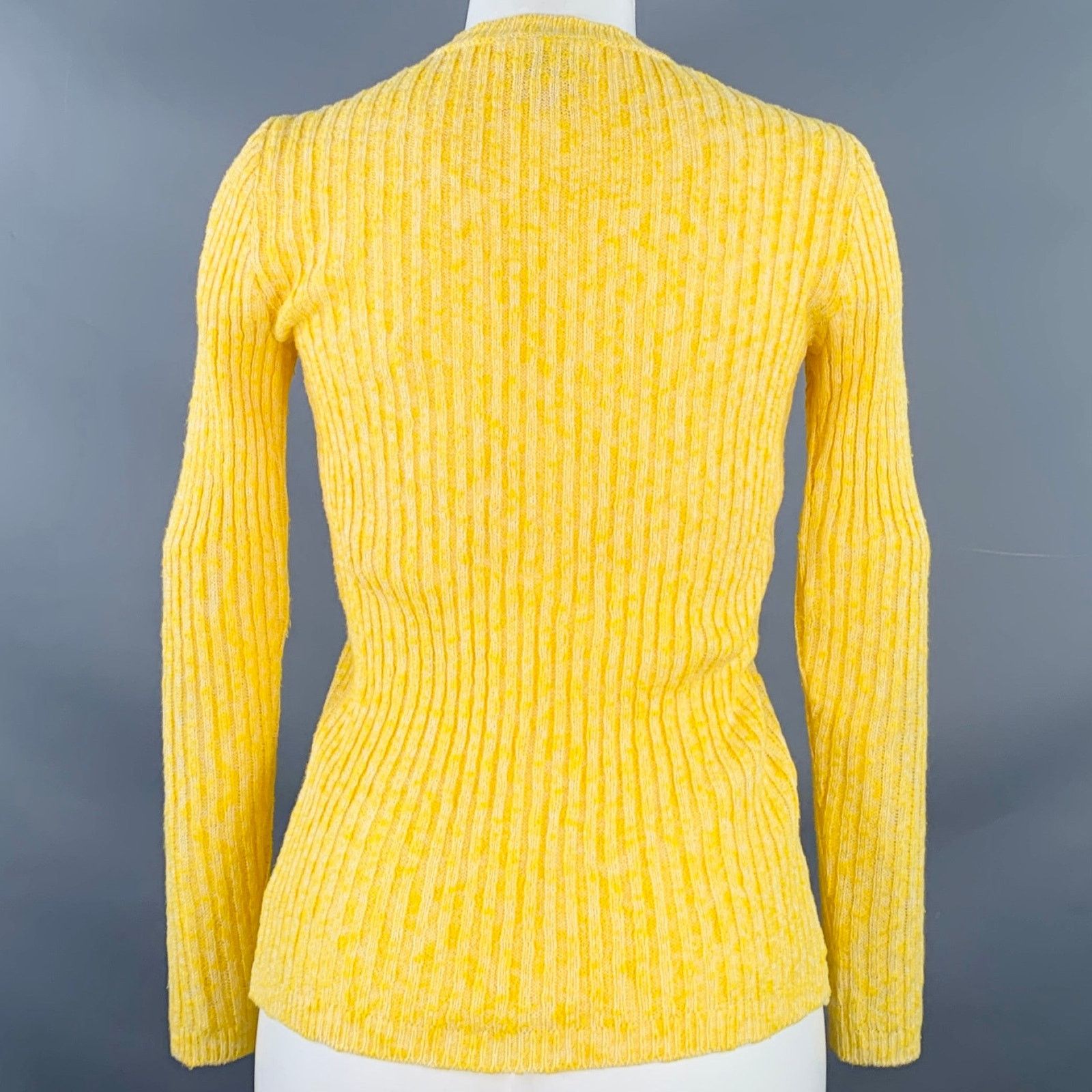 Courreges Vintage XS Yellow Acrylic Blend Rib Knit V-Neck Cardigan Size XS / US 0-2 / IT 36-38 - 5 Thumbnail