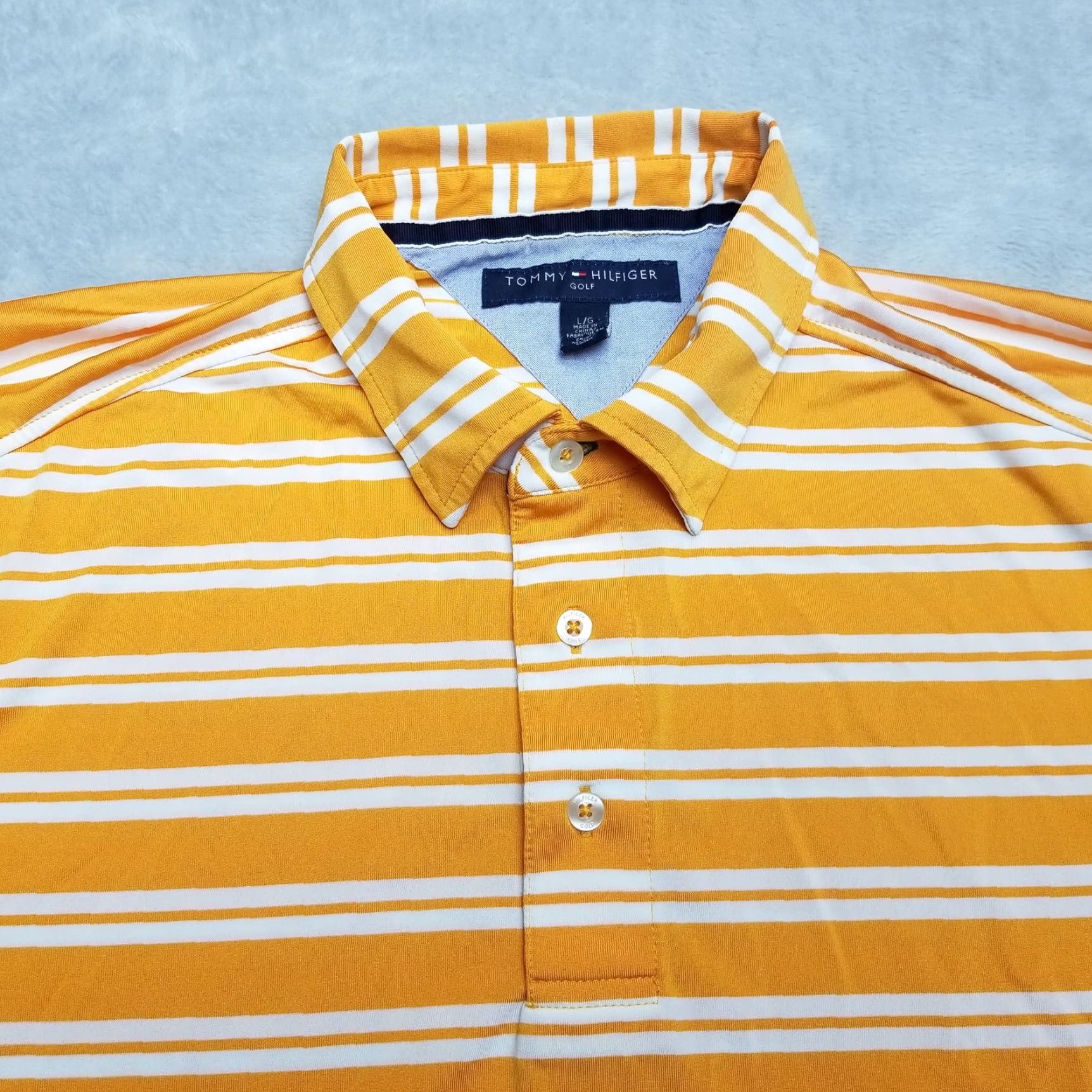 Tommy Hilfiger VINTAGE Tommy Hilfiger Shirt Mens Large Orange Striped Polo Short Sleeve 100% Polyester Size US L / EU 52-54 / 3 - 2 Thumbnail
