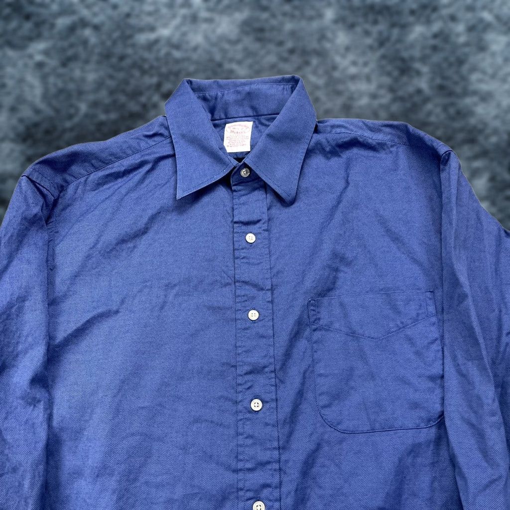 Brooks Brothers VINTAGE Brooks Brothers Shirt Mens 16.5 Blue Solid Classic Made USA Dress Shirt Size 46R - 1 Thumbnail