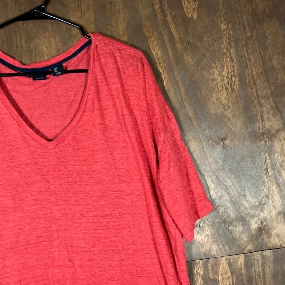 Vintage Tahari Womens Shirt Orange V Neck Short Sleeve 100% Linen Large Size L / US 10 / IT 46 - 5 Thumbnail