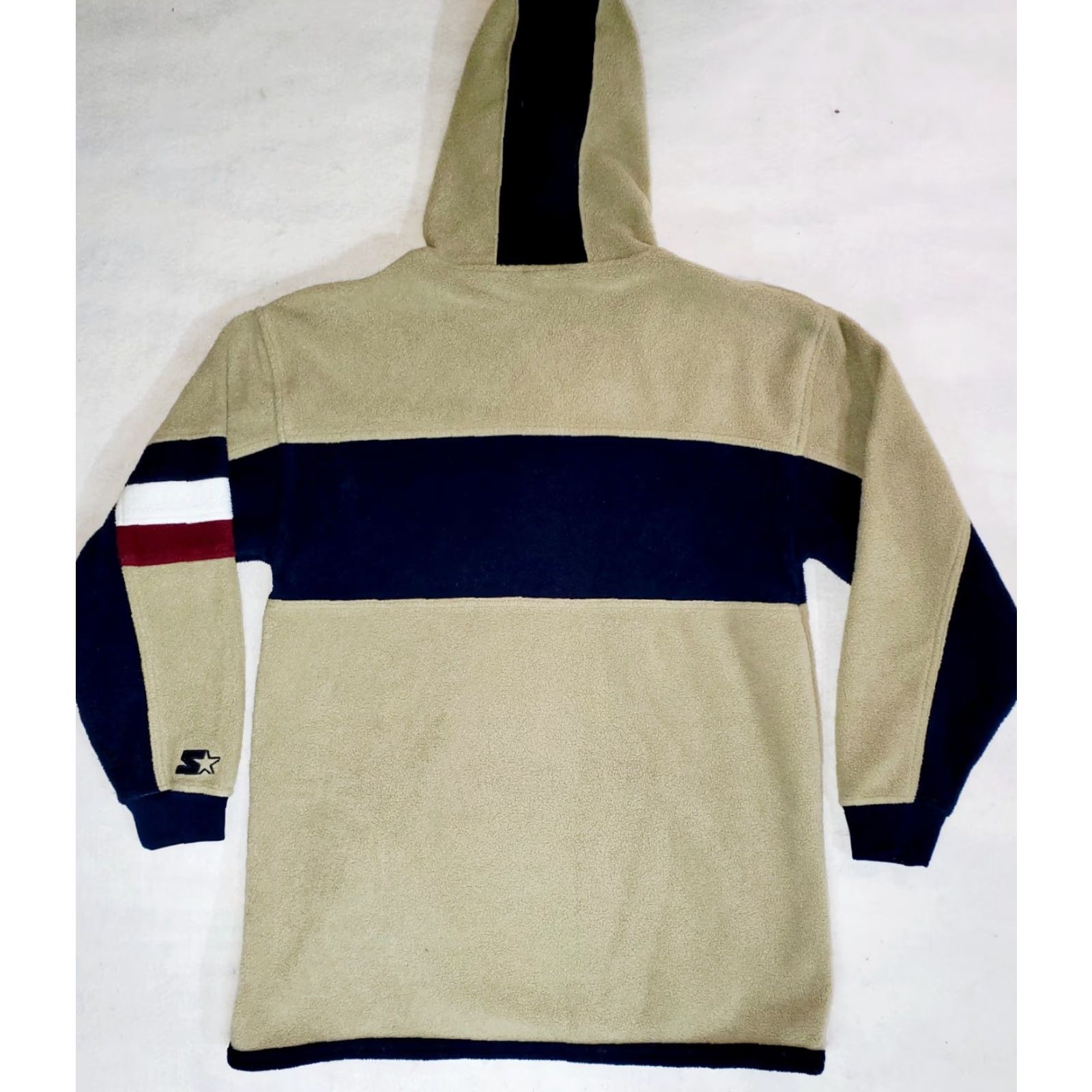 Starter VINTAGE Starter Hoodie 1/4 Zip Long Sleeve Fleece Pullover Mens Cream/Navy Blue Size US L / EU 52-54 / 3 - 6 Thumbnail