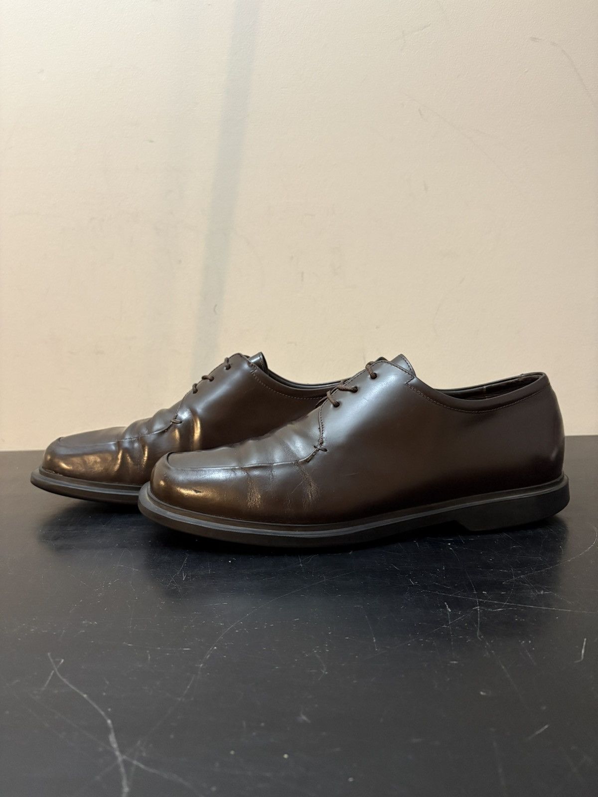 Prada Prada Brushed Leather Lace Up Derby Oxford Dark Brown Size US 9 / EU 42 - 1 Thumbnail