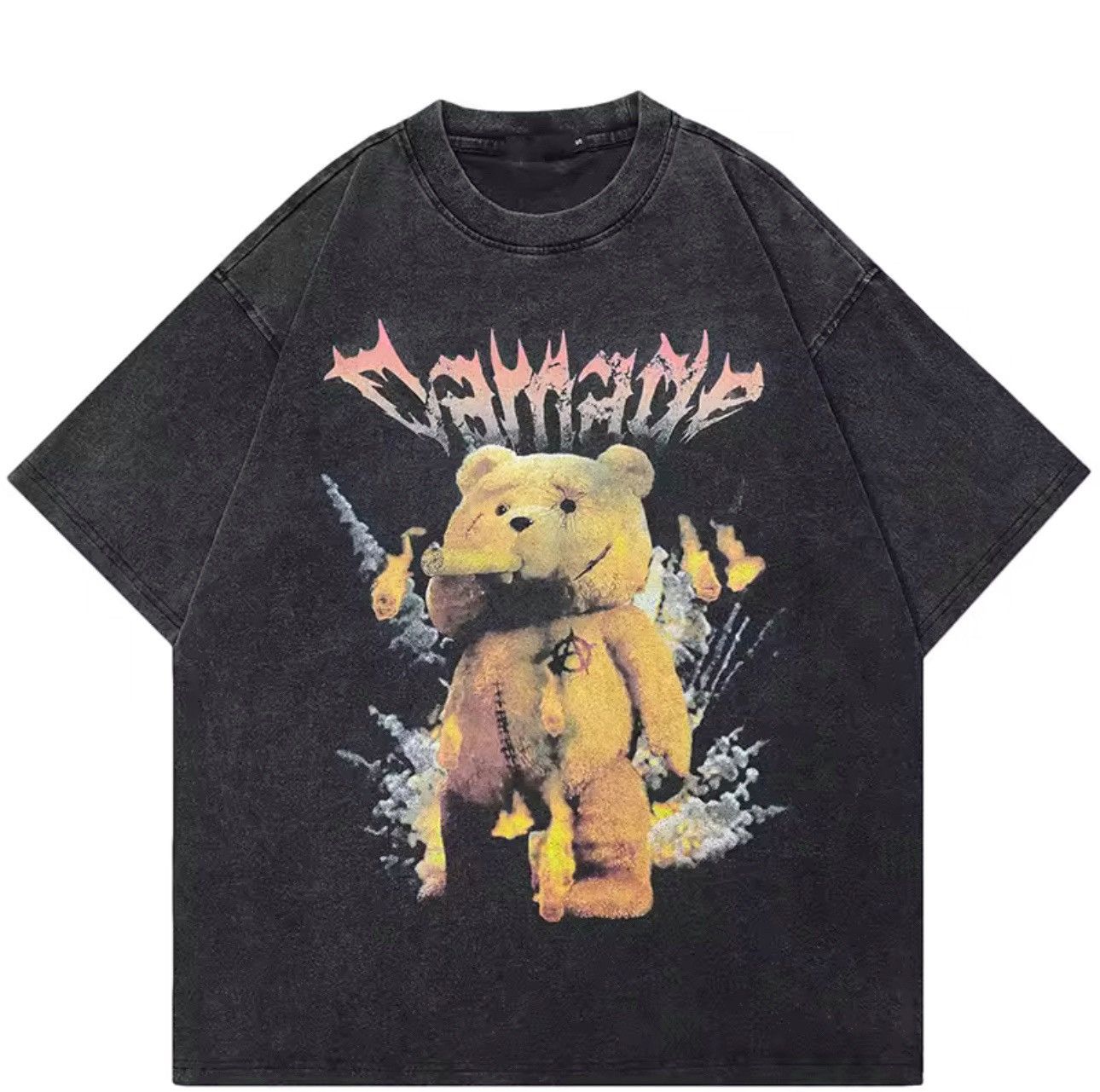 Japanese Brand Retro Style Washed Funny Smoking Bear Cotton T Shirt Size US M / EU 48-50 / 2 - 1 Thumbnail