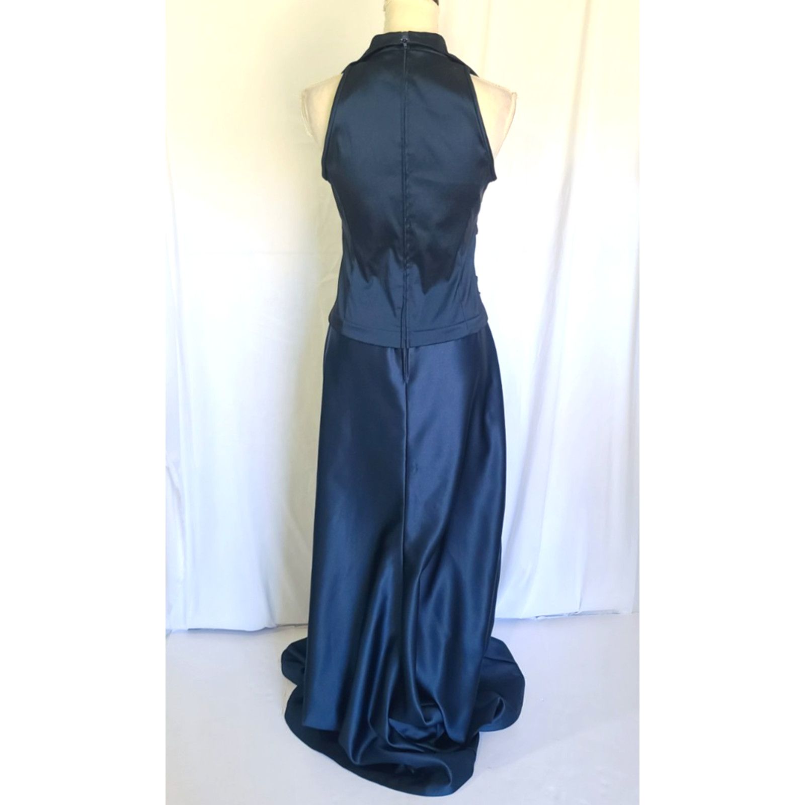 Other Vintage Tadashi Midnight Blue Satin Evening Gown Dress US 6 Size M / US 6-8 / IT 42-44 - 4 Thumbnail