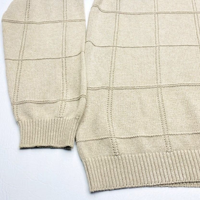 Izod IZOD Sweater Mens Large Knit 100% Cotton Beige Crew Neck Long Sleeve Pullover - Beautiful Knit Squares 8033 Size US L / EU 52-54 / 3 - 3 Thumbnail
