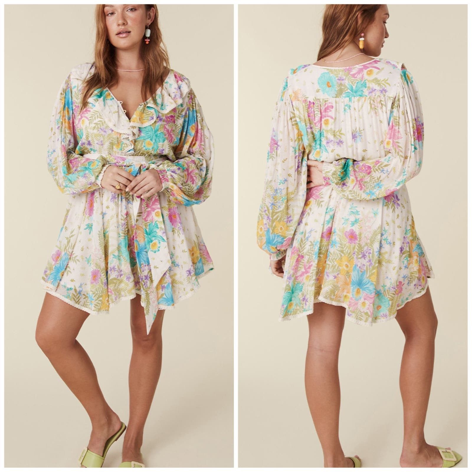 image of Spell Lei Lei Frill Playdress Cream Floral, Women's (Size Small)