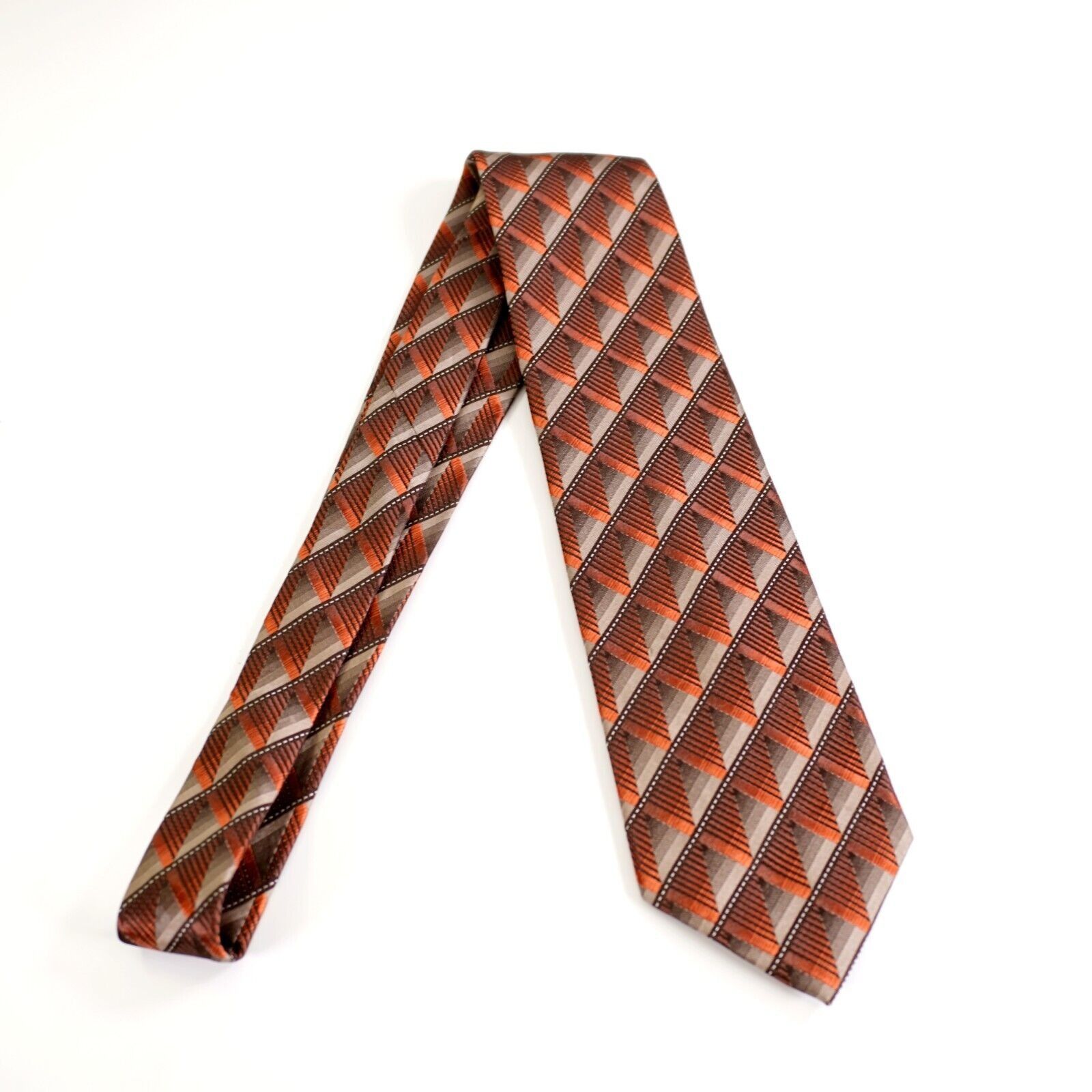 Other Statements Orange Tan Geometric Woven Silk Tie Size ONE SIZE - 7 Thumbnail