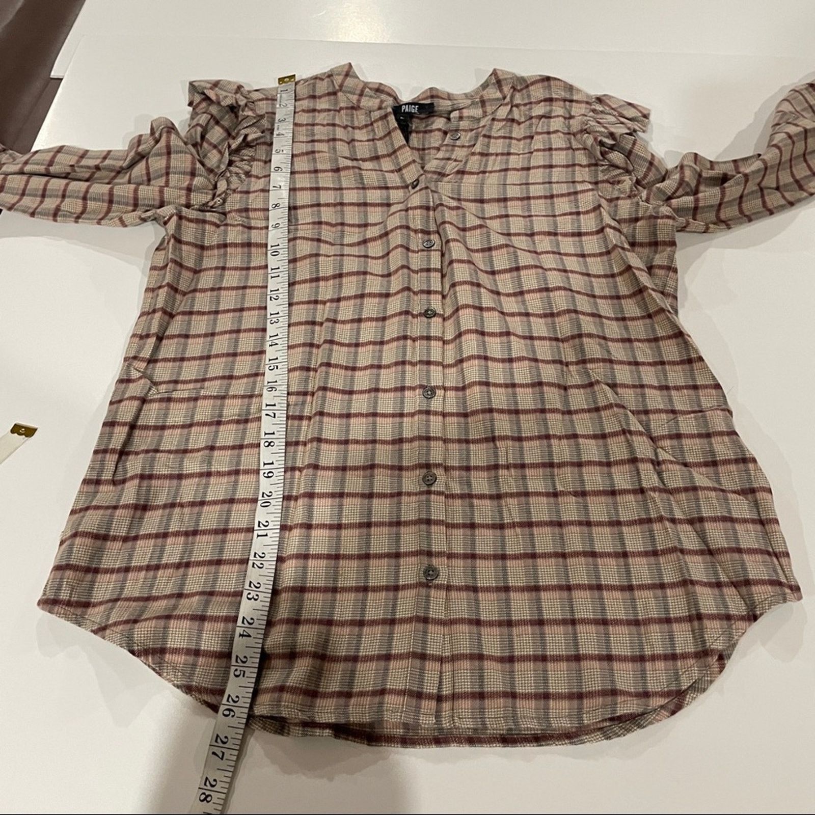 Paige Paige Jenelle Ruffle Plaid Long Sleeve Button Down Shirt Size M / US 6-8 / IT 42-44 - 11 Thumbnail