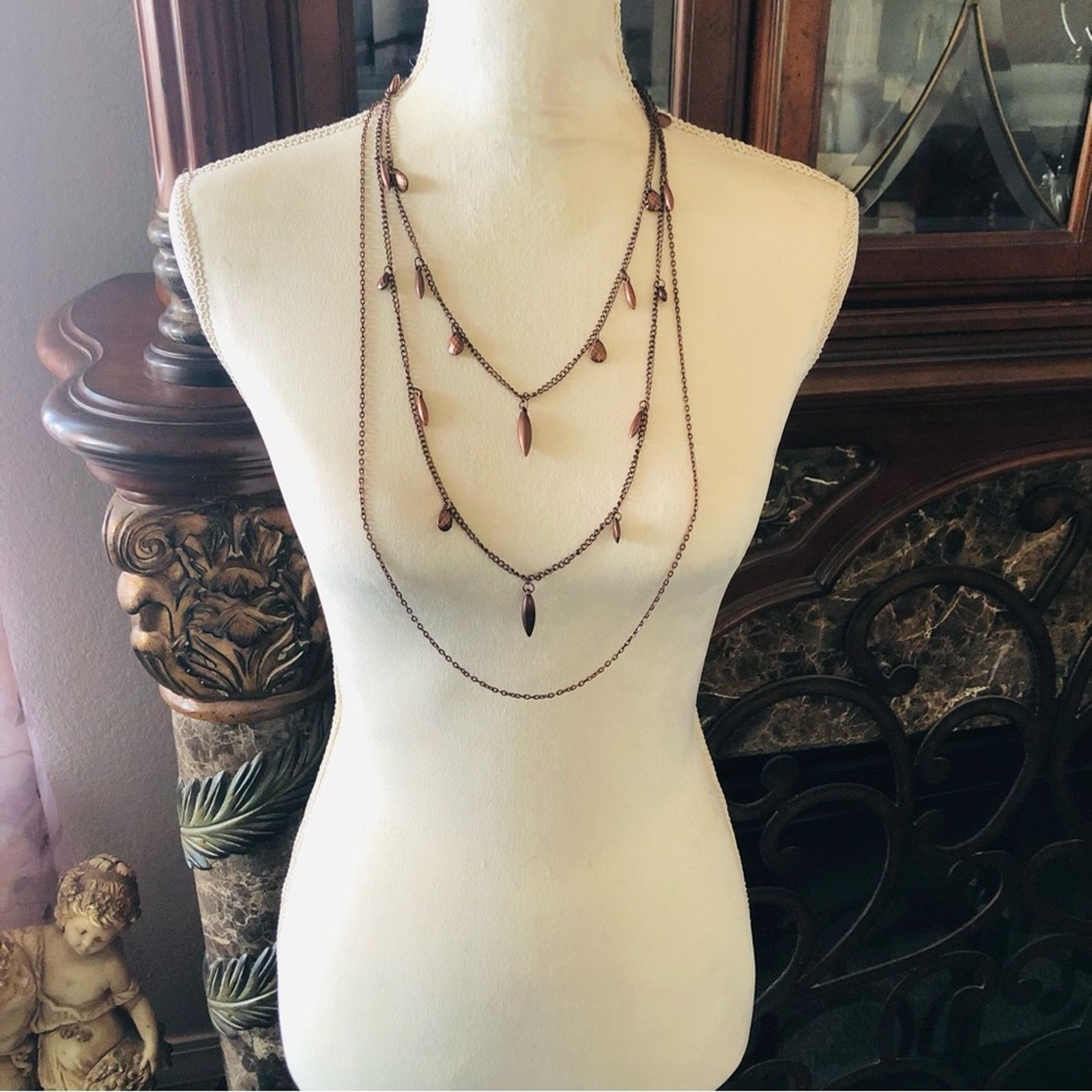 Jewelry Layered triple strand copper plated necklace and earring set Size ONE SIZE - 8 Thumbnail