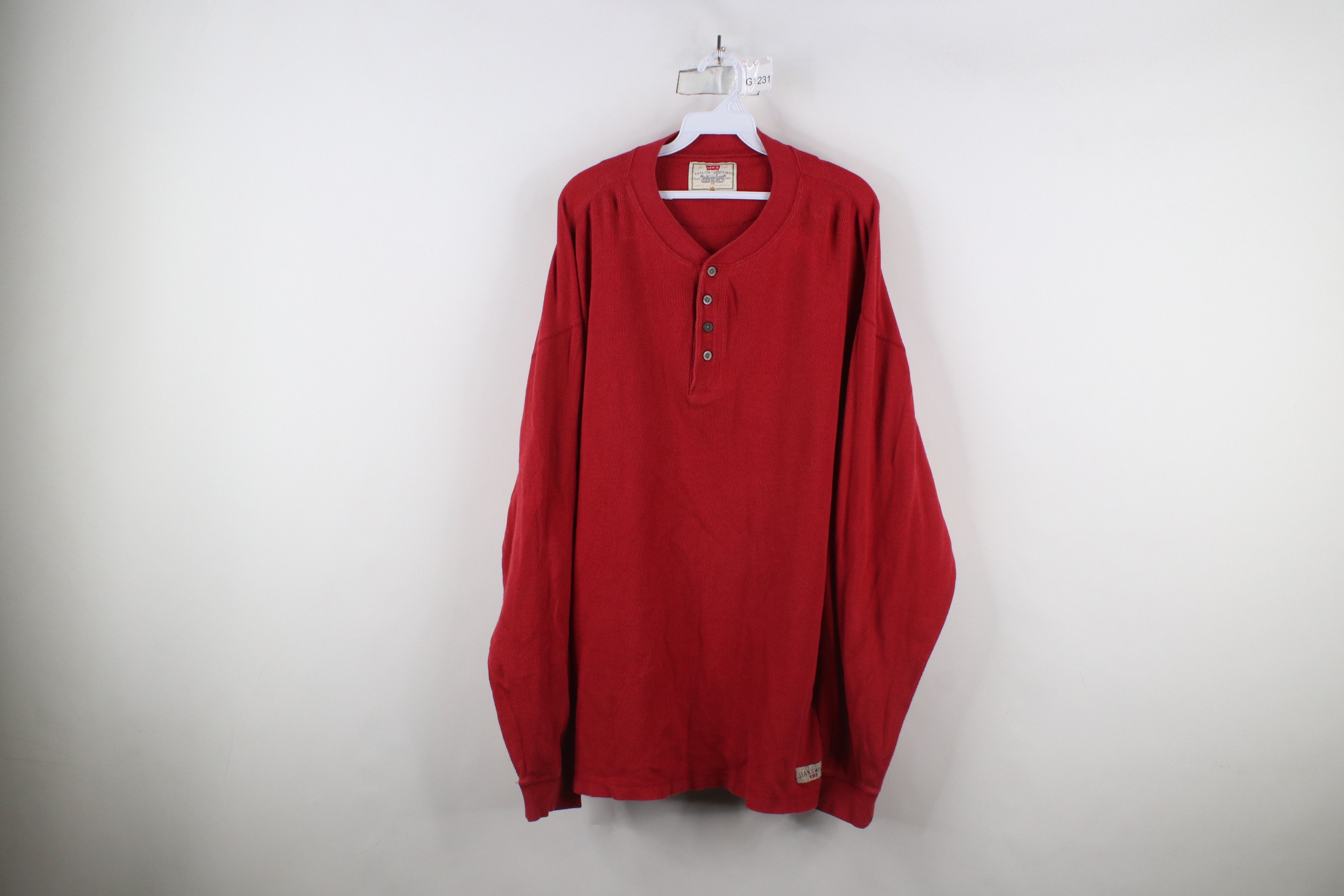Levi's × Vintage Vintage 90s Levis Ribbed Knit Long Sleeve Henley T-Shirt Size US XL / EU 56 / 4 - 1 Thumbnail
