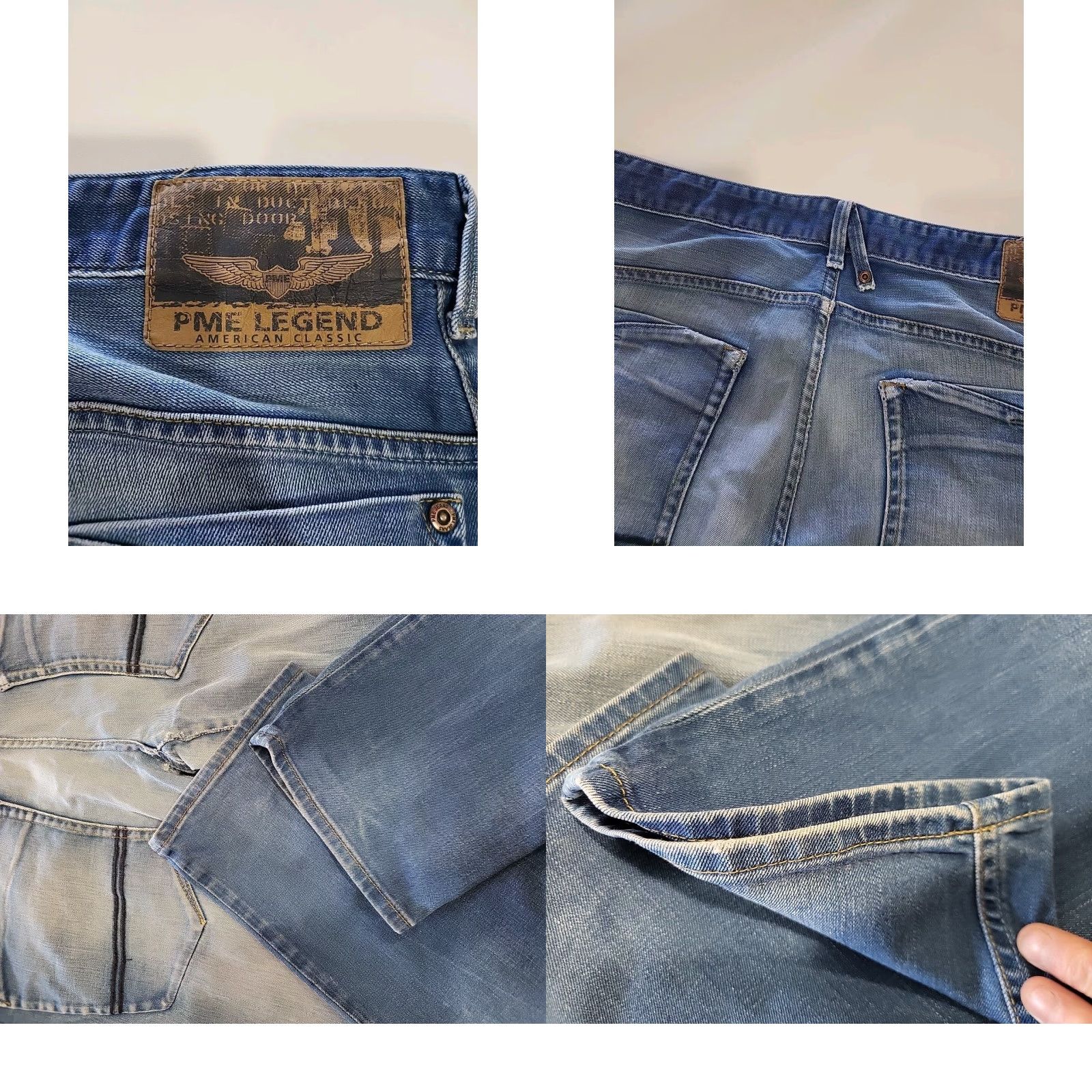 Vintage PME Legend Bare Metal Jeans Button Fly Blue Denim 38x34 Men Regular Straight 6-Pocket Whiskering Size US 38 / EU 54 - 10 Thumbnail