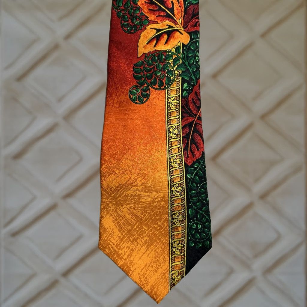 Vintage VINTAGE Rush Limbaugh No Boundaries Tropical Leaf Orange Necktie 1996 100% Silk Size ONE SIZE - 1 Thumbnail