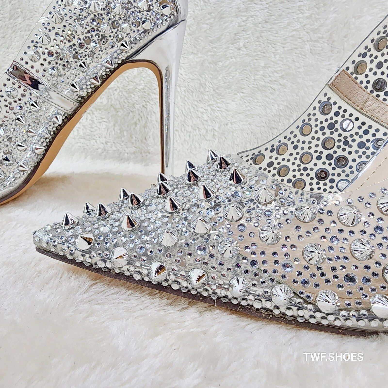 Other Spicy Stiletto PVC Clear Pumps Silver Studs & Rhinestone Pum Size US 8.5 / IT 38.5 - 2 Thumbnail