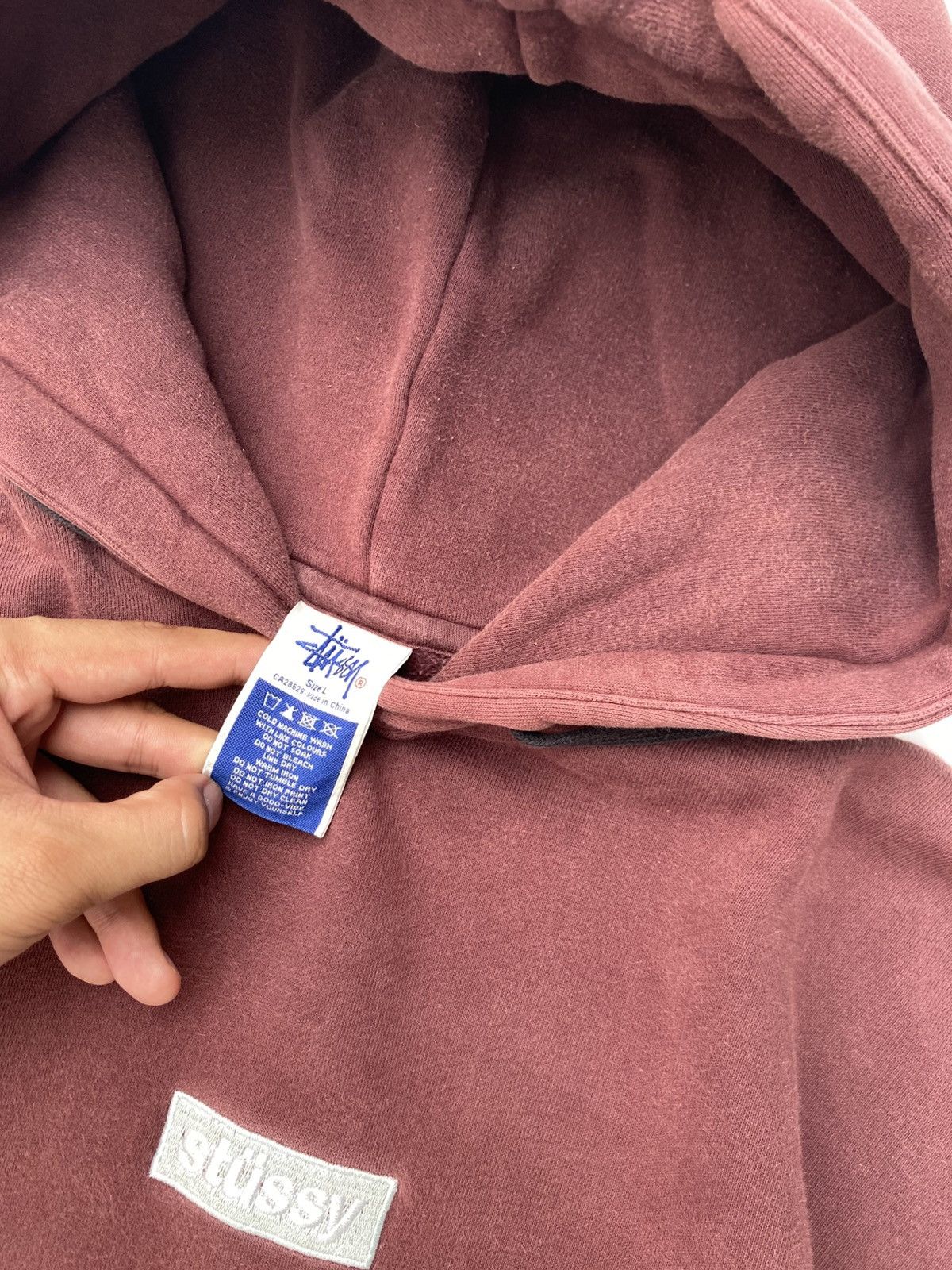 Stussy Vintage Stussy Box Logo Acid Washed Maroon Hoodie Size US L / EU 52-54 / 3 - 4 Thumbnail
