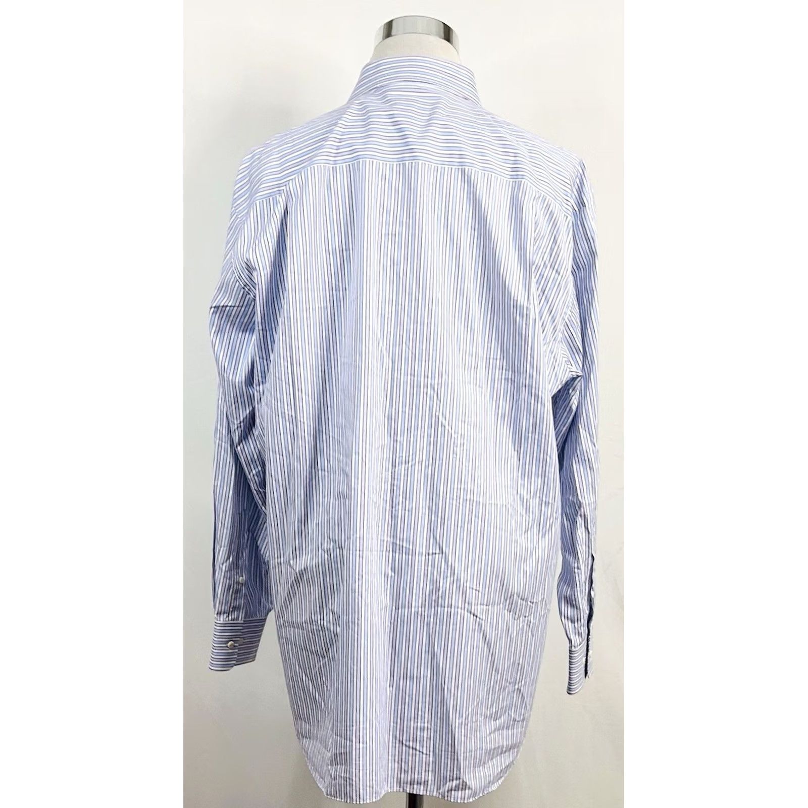 David Donahue David Donahue Dress Shirt 18 34/35 Regular Fit Red White Blue Striped Cotton Size 48R - 5 Thumbnail