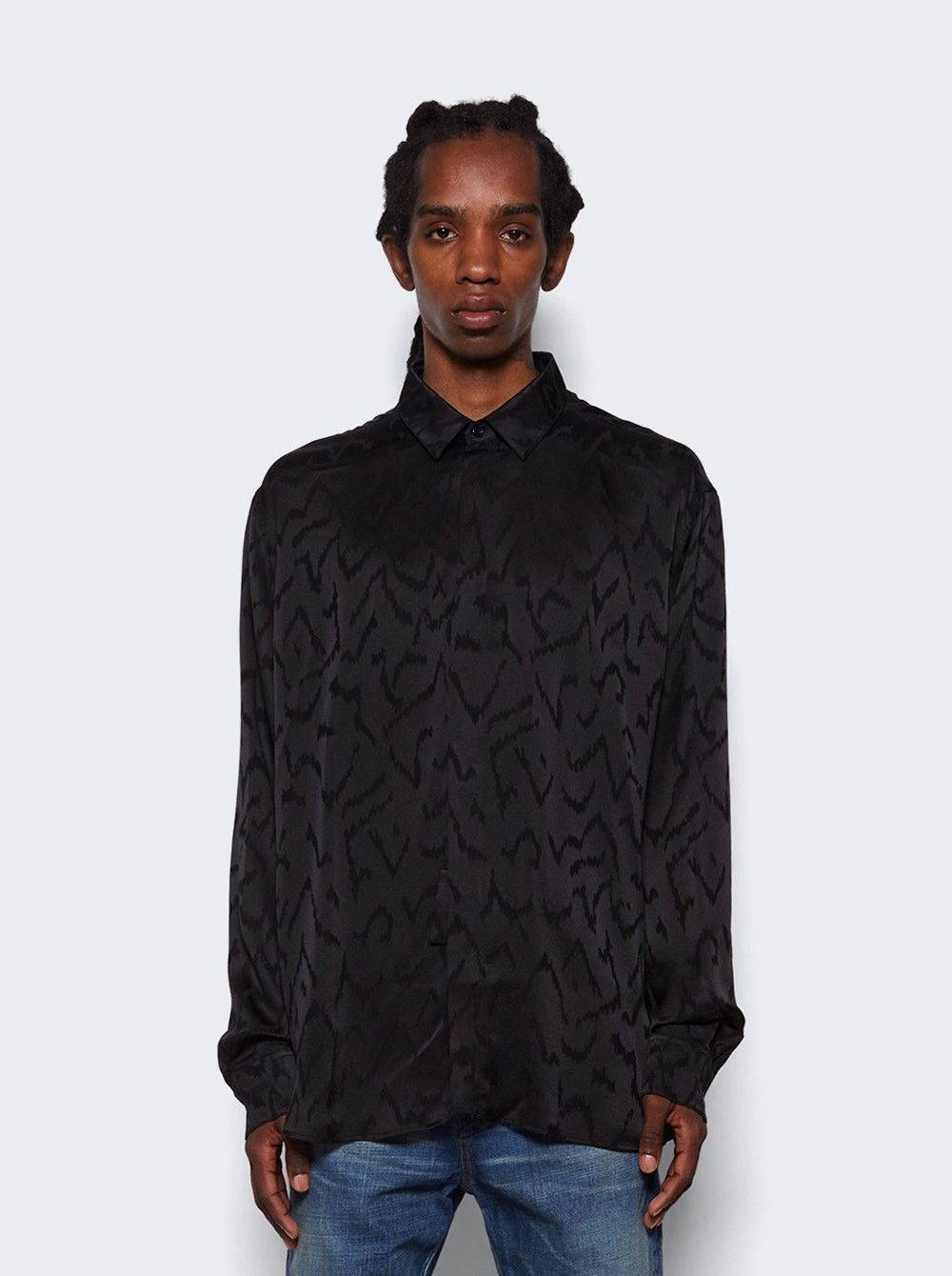 Saint Laurent Paris o1b1hav110825 Shirt in Matte and Shiny Silk in Black Size US S / EU 44-46 / 1 - 3 Thumbnail