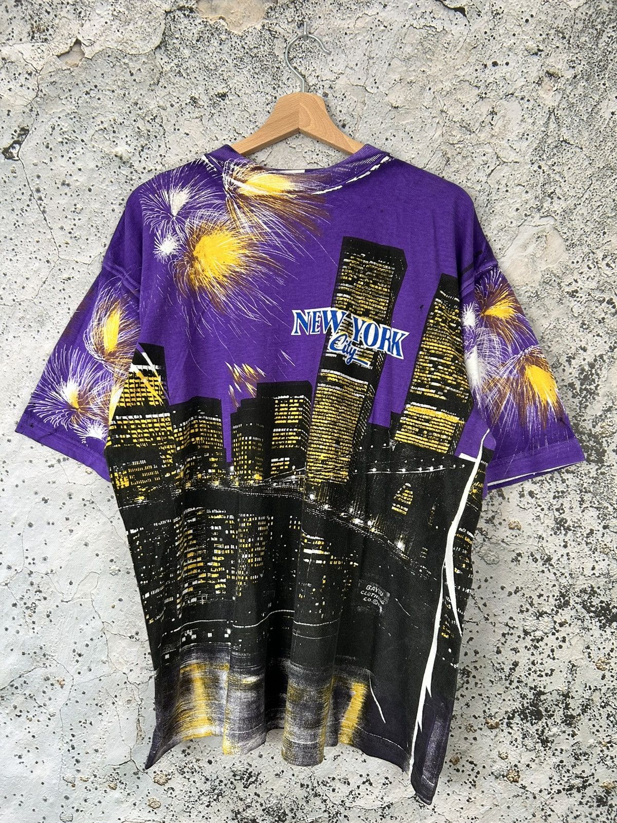 image of Made In USA x Vintage New York 90's All Over Printed Graphic Tee Hype in Purple, Men's (Size XL)