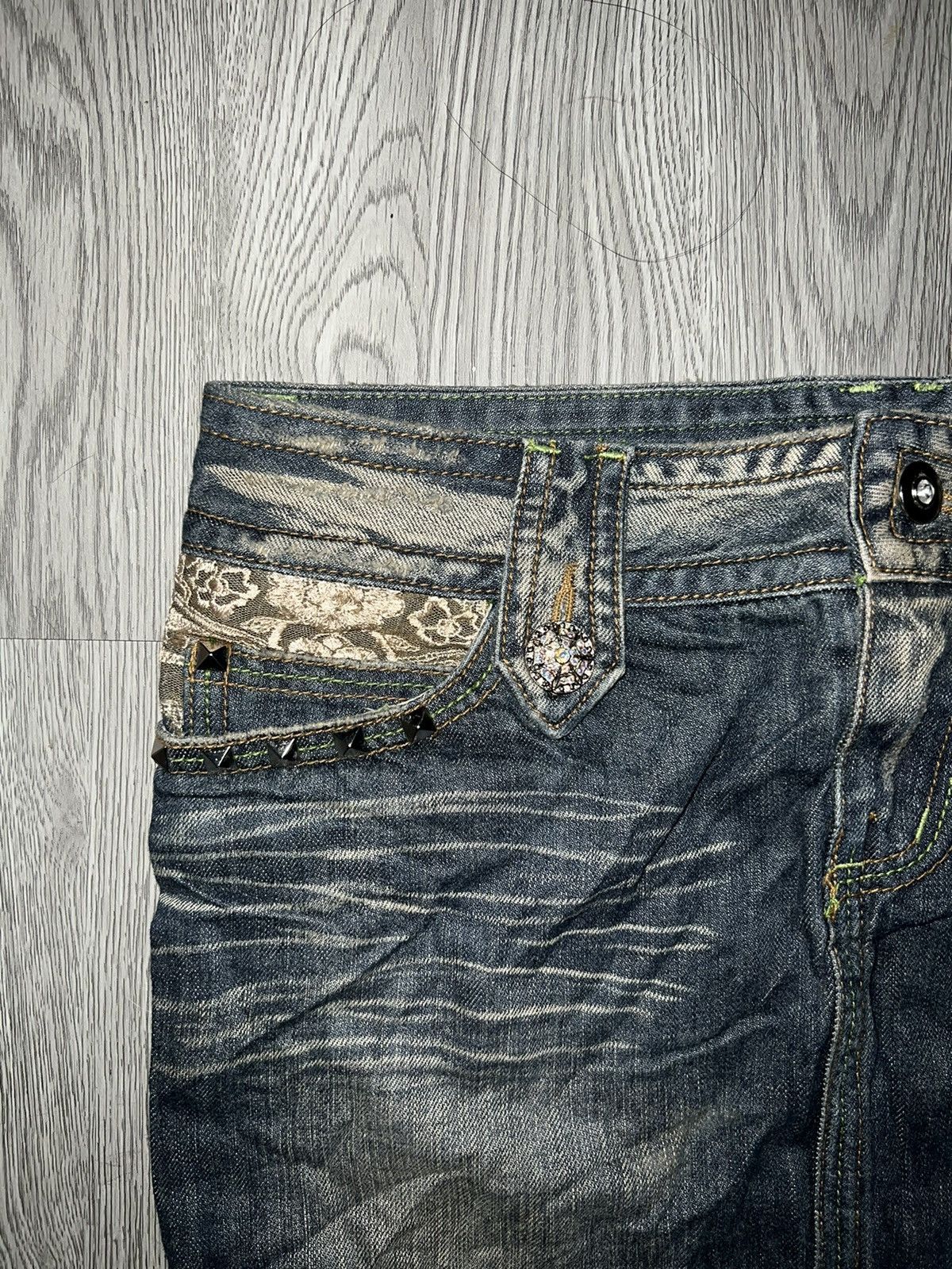 Blumarine Y2K butterfly lace&rhinestone denim skirt🦋 Size 28" / US 6 / IT 42 - 7 Thumbnail