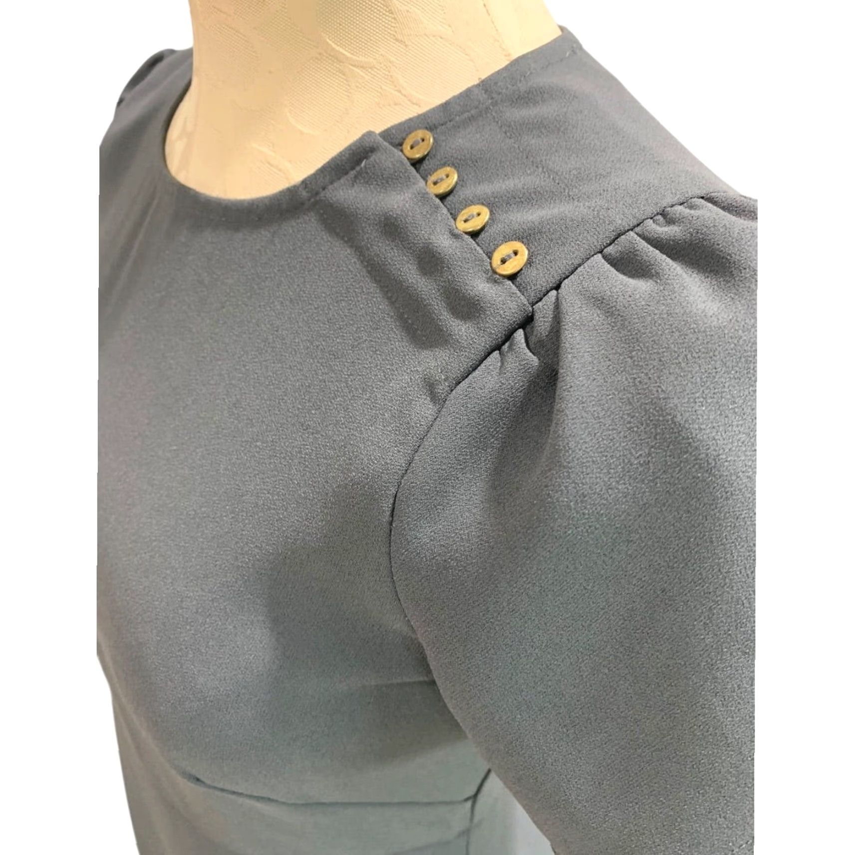 Loft LOFT Size 2P Petites Charcoal Gray A-Line Dress Button Embellished Shoulder Women Size XS / US 0-2 / IT 36-38 - 5 Thumbnail