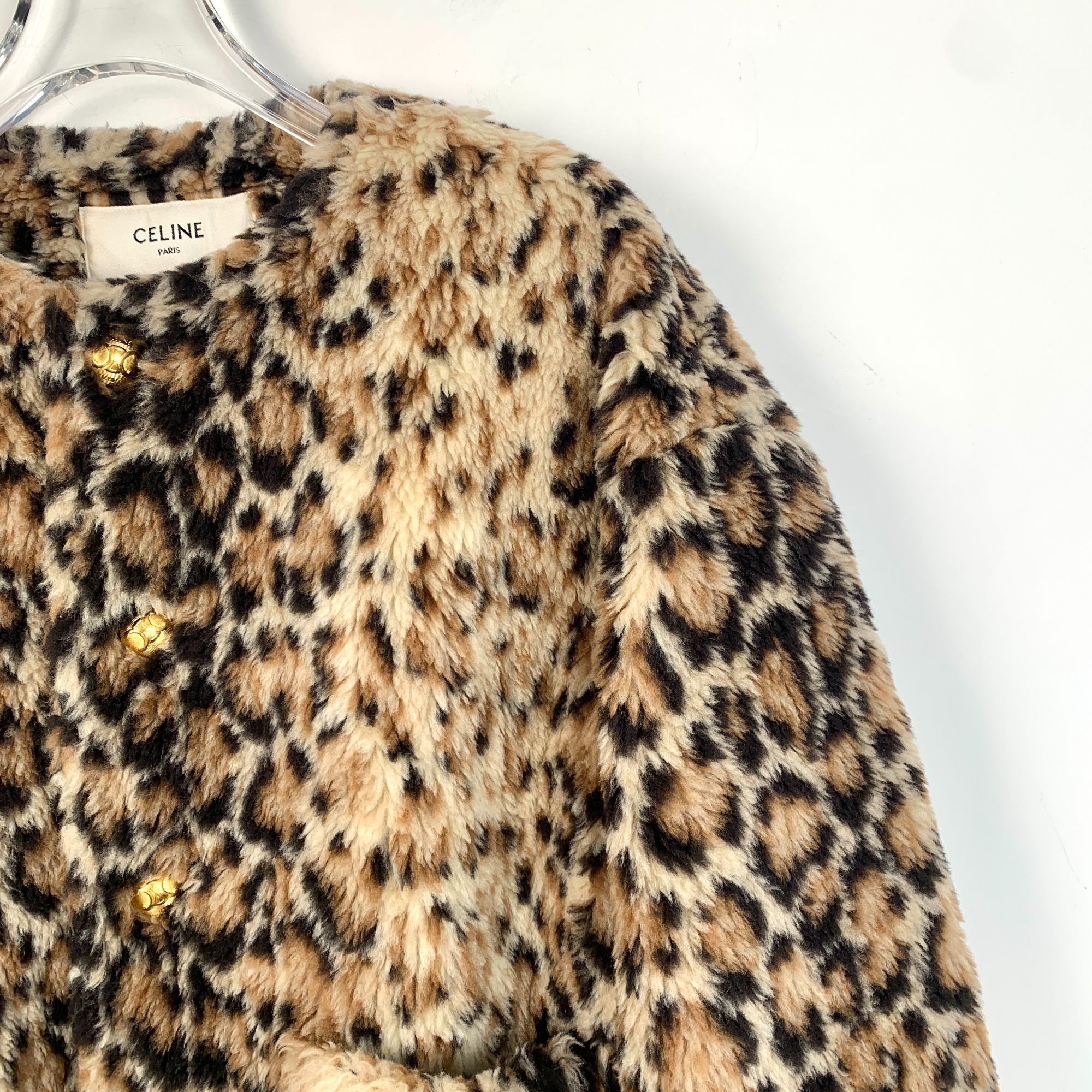 Celine Celine Leopard Print Faux Fur Jacket With Gold Button Closur Size XXS / US 00 / IT 34 - 3 Thumbnail