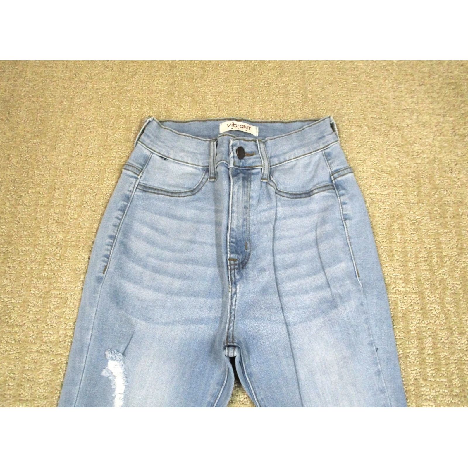 Vintage Vibrant Jeans Women 26 Blue High Rise Flared Bell Bottom Distressed 5-Pocket Denim Cotton Spandex Logo Swirl Sunrise 90s Womens Size 26" / US 2 / IT 38 - 2 Thumbnail