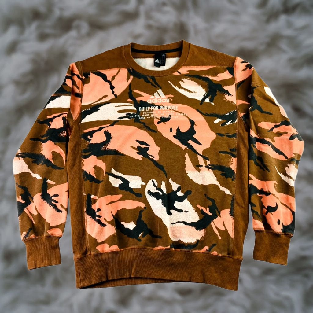 Adidas Adidas Men’s Crew Neck Sweatshirt Brown/Peach Camo • Medium Size US M / EU 48-50 / 2 - 1 Thumbnail