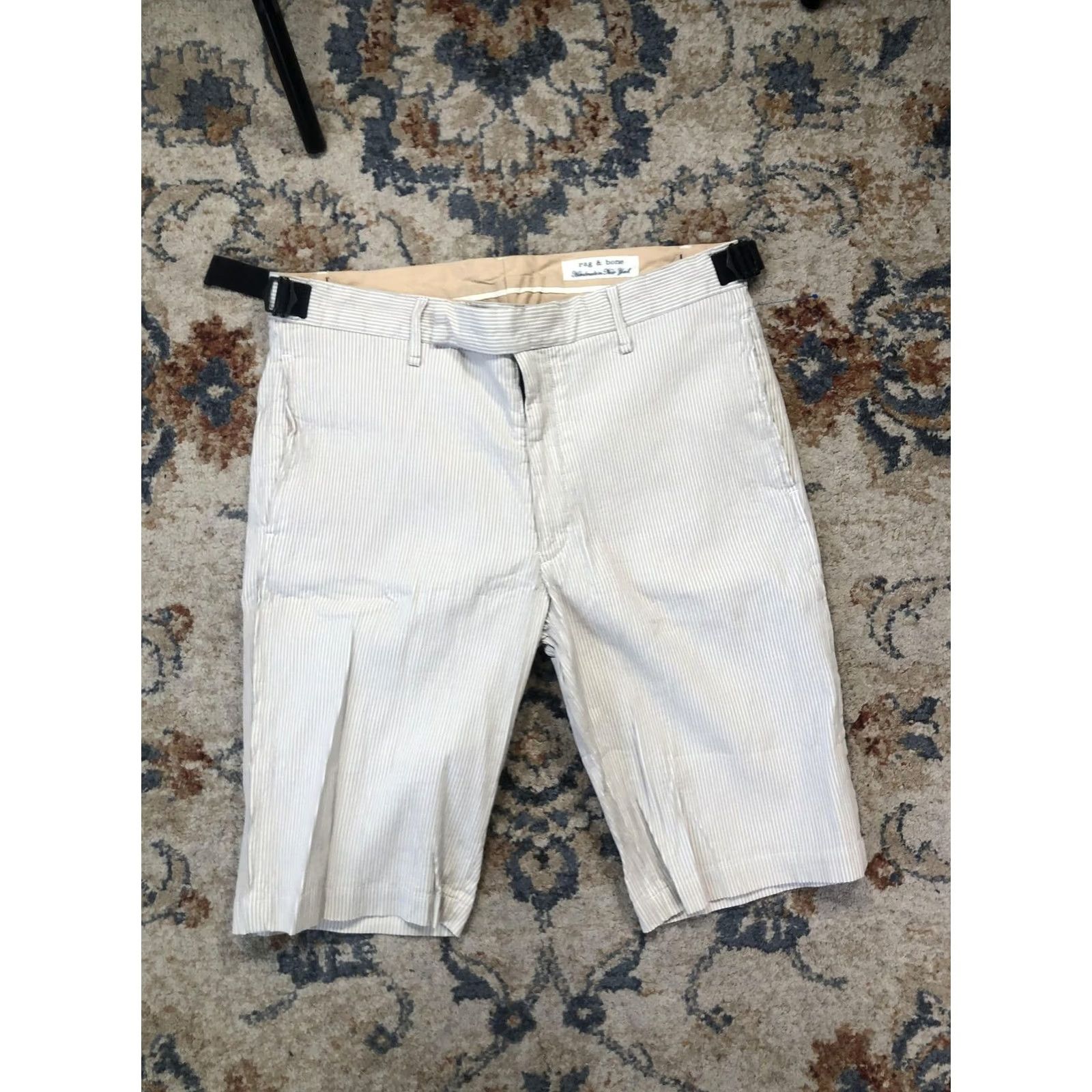 Rag & Bone Rag & Bone Shorts Mens 34 Beige Striped Chino 12 Inseam Cotton USA Casual Summer Size US 34 / EU 50 - 2 Thumbnail