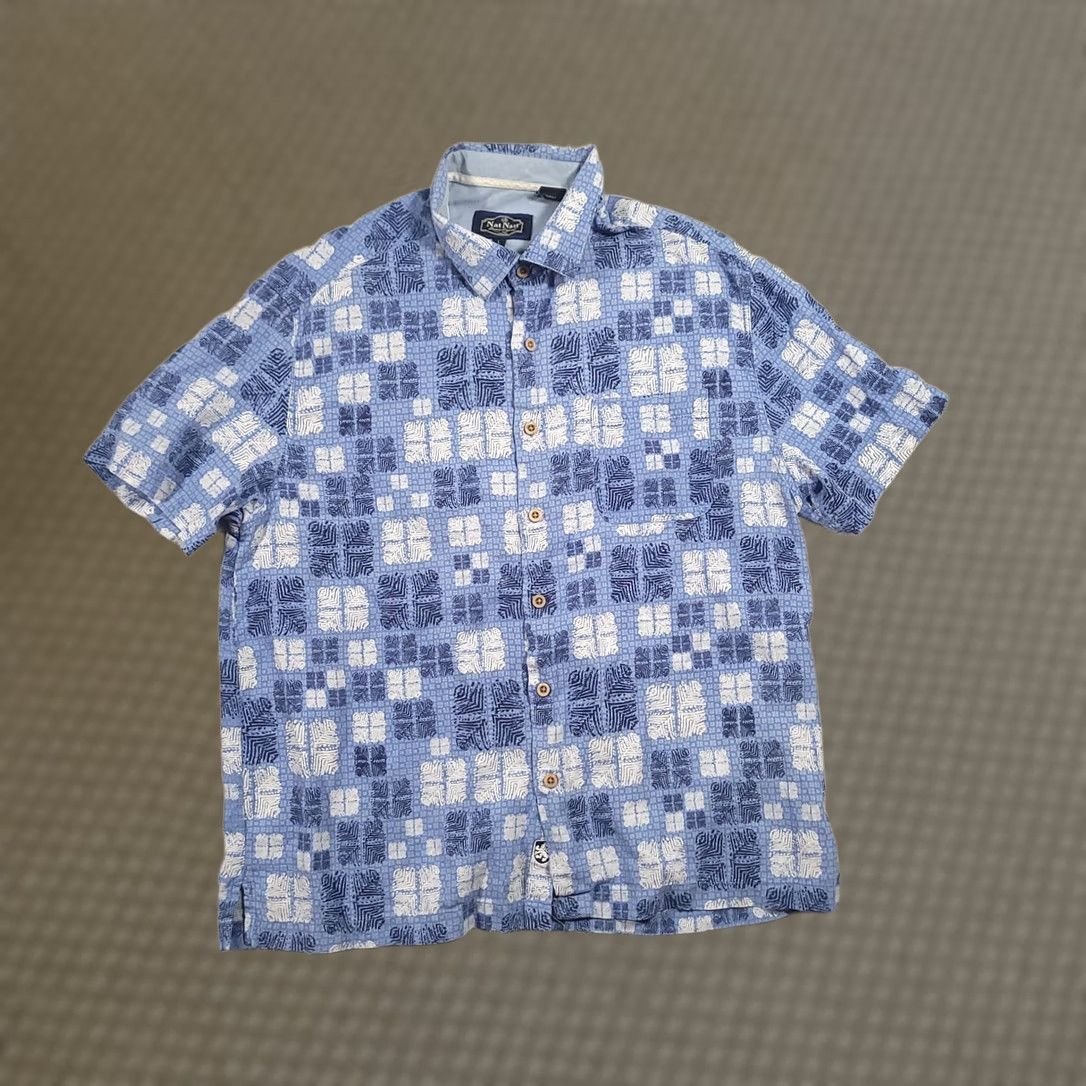 Nat Nast Nat Nast Silk Camp Shirt Mens L Blue Geometric Hawaiian Size US L / EU 52-54 / 3 - 1 Thumbnail