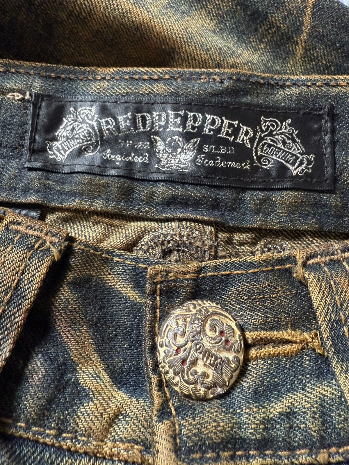 If Six Was Nine Red Pepper Shadow Mud Wash Embroidered Wings Jeans Size US 29 - 23 Thumbnail