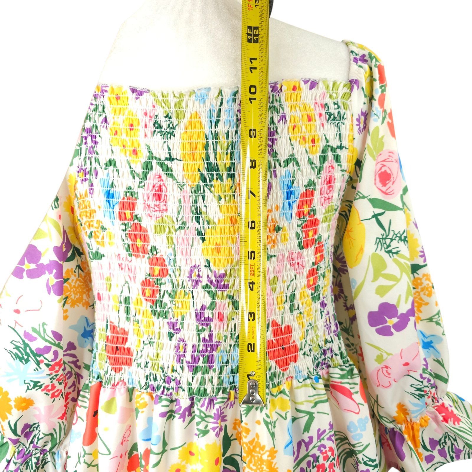 Other Sunday Up Maxi Dress L Floral Shirred Bodice Puff Sleeves Size L / US 10 / IT 46 - 13 Thumbnail