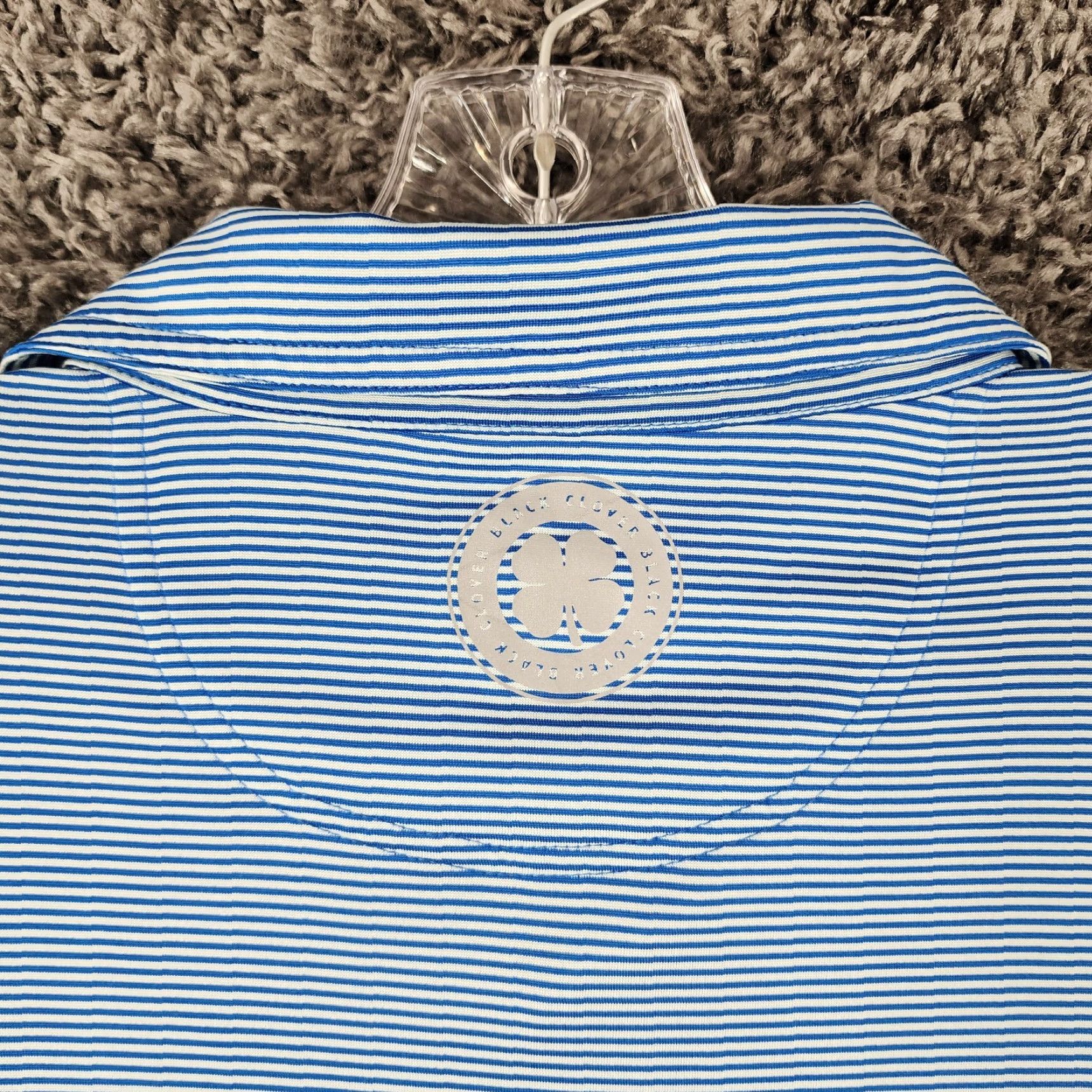 Vintage BLACK CLOVER Blue White Striped Polo Shirt Adult 2XL Short Sleeve Mens Size US XXL / EU 58 / 5 - 7 Thumbnail