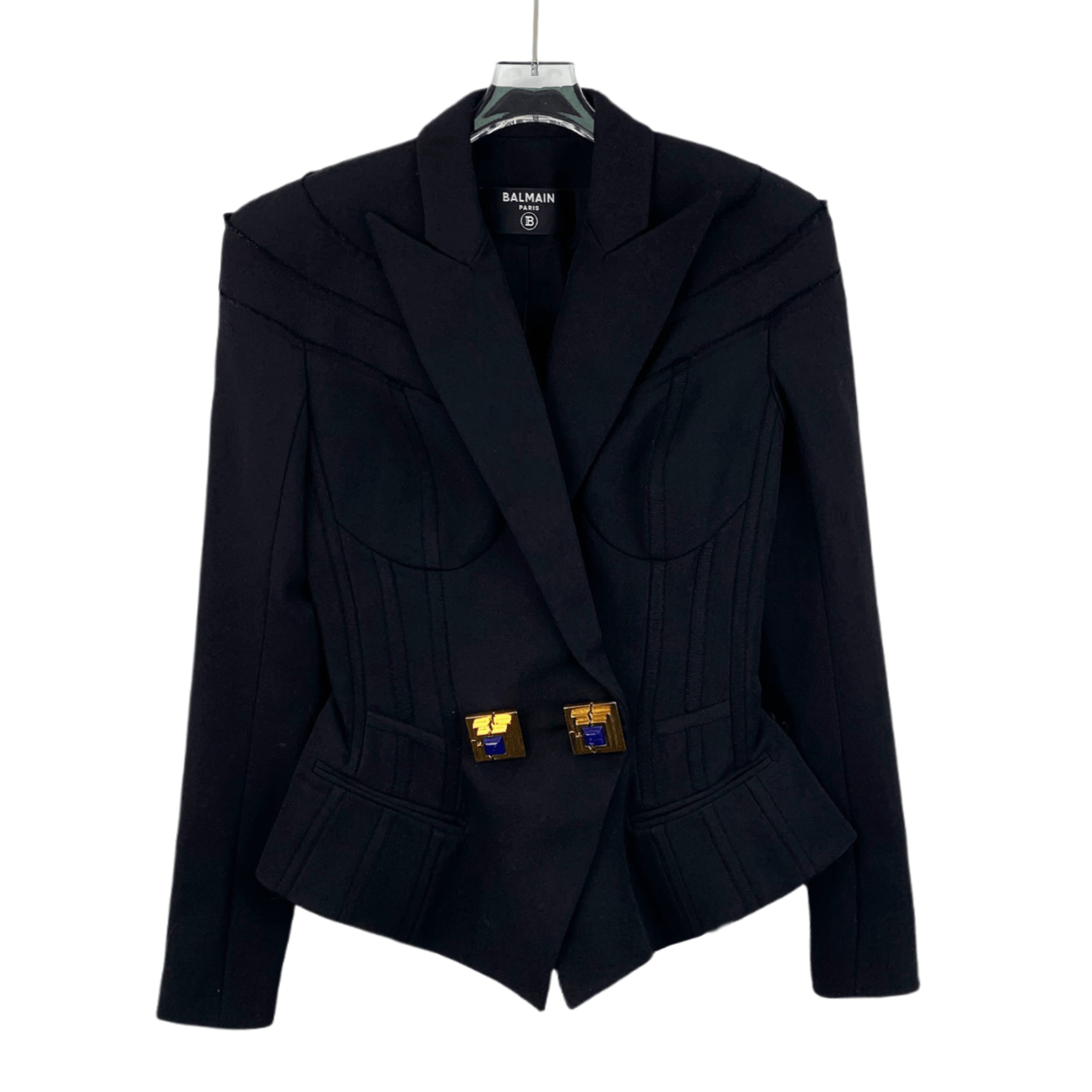Balmain Balmain Black Wool Long-Sleeve Blazer Jacket (Size S) Size S / US 4 / IT 40 - 1 Thumbnail