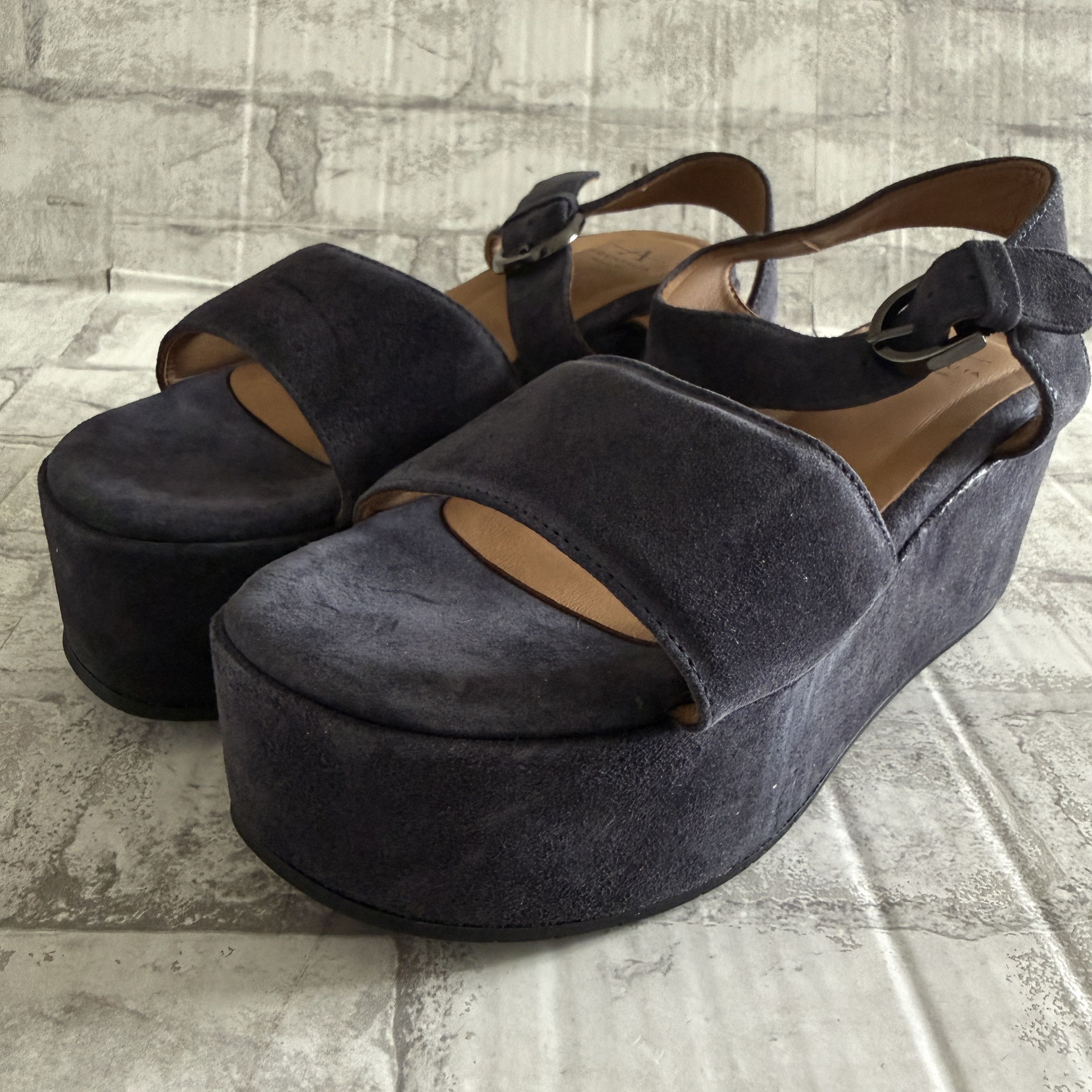 Aquatalia Aquatalia Dinah Navy Suede Water Repellent Platform Wedge Size US 7.5 / IT 37.5 - 4 Thumbnail
