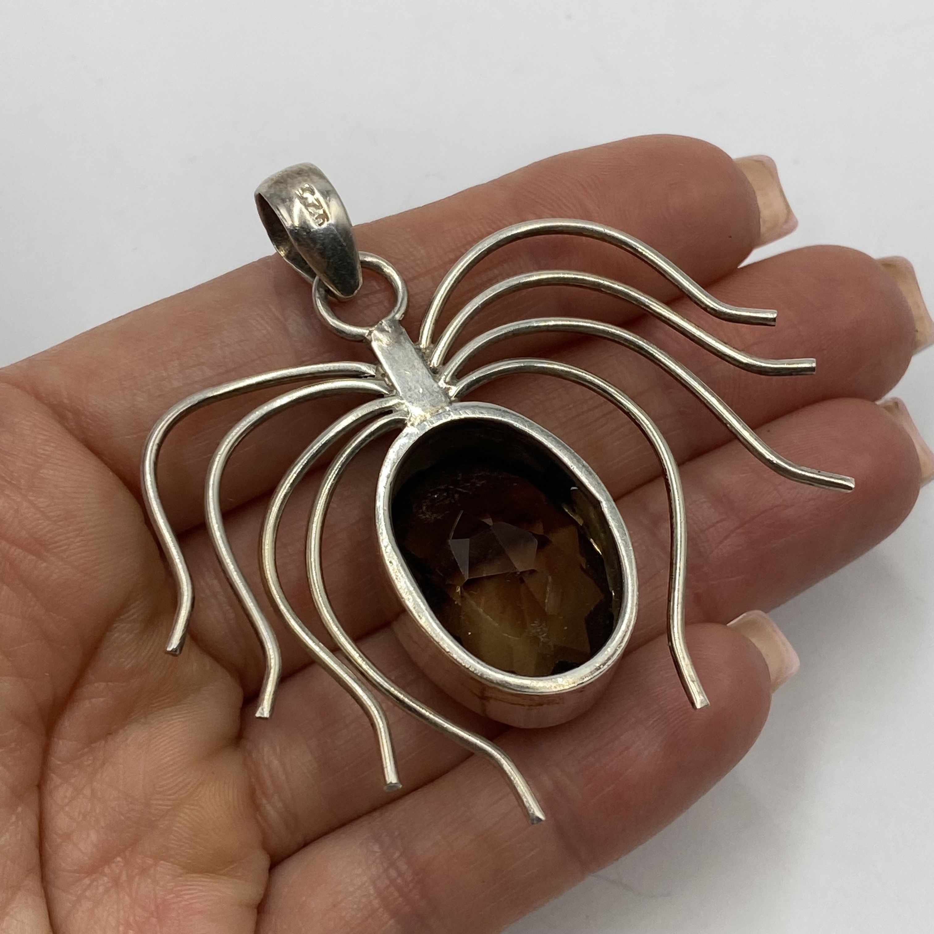 Sterling Silver Vintage Sterling Silver 925 Spider Pendant Smoky Quartz 20.5 Size ONE SIZE - 7 Thumbnail